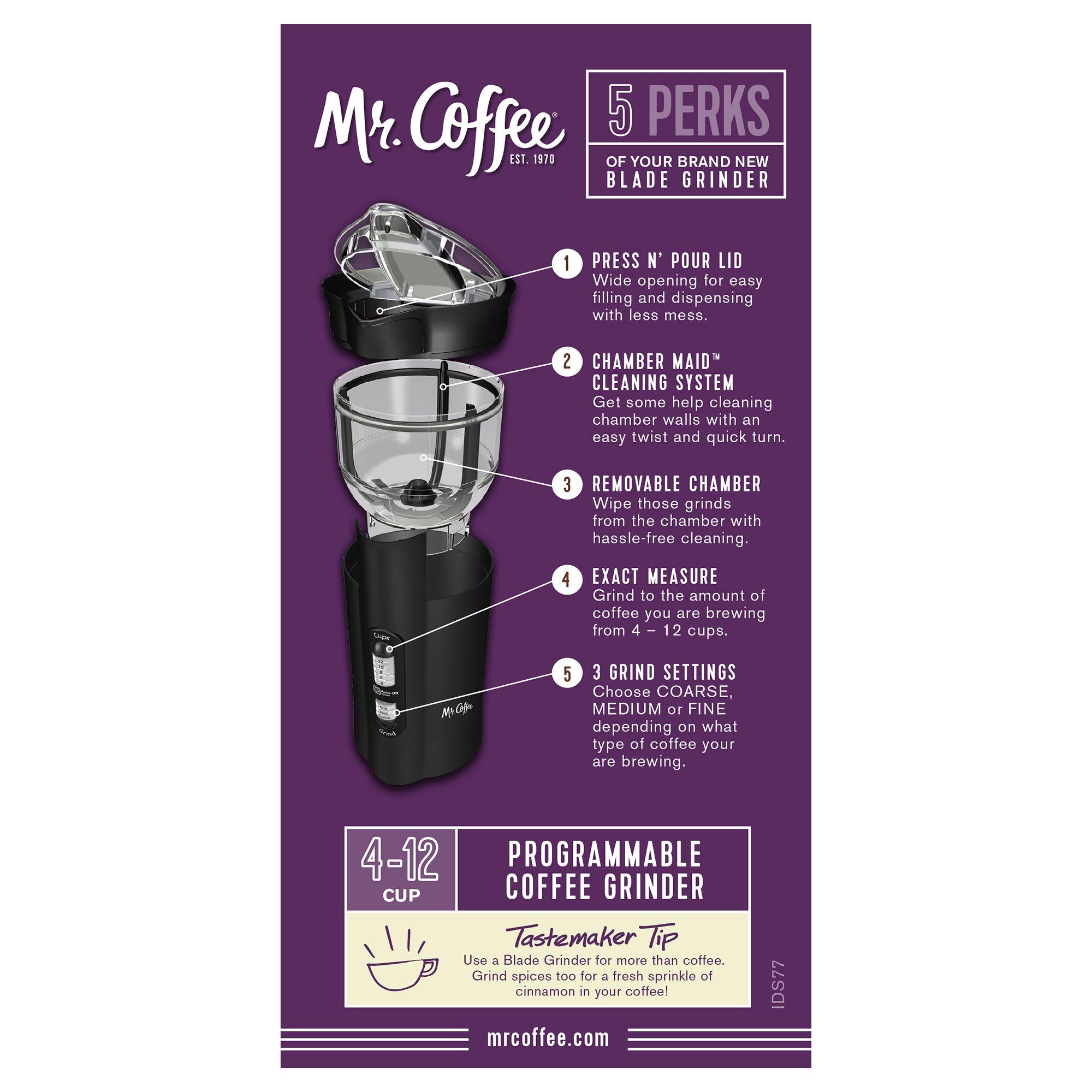 Mr. Coffee Mr. Coffee 12 Cup Electric Coffee Grinder with Multi Settings, Black, 3 Speed - IDS77
