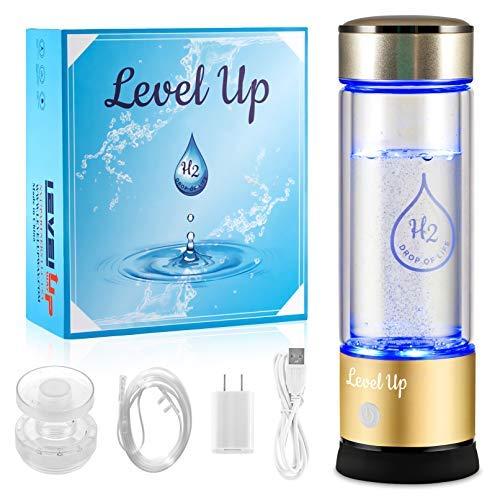 Level Up Way LevelUpWay 2025 Hydrogen Water Bottle Generator New Technology Glass with SPE PEM Ionic Membrane High Borosilicate Glass 13 Ounce (Gold) Premium Hydration Solution