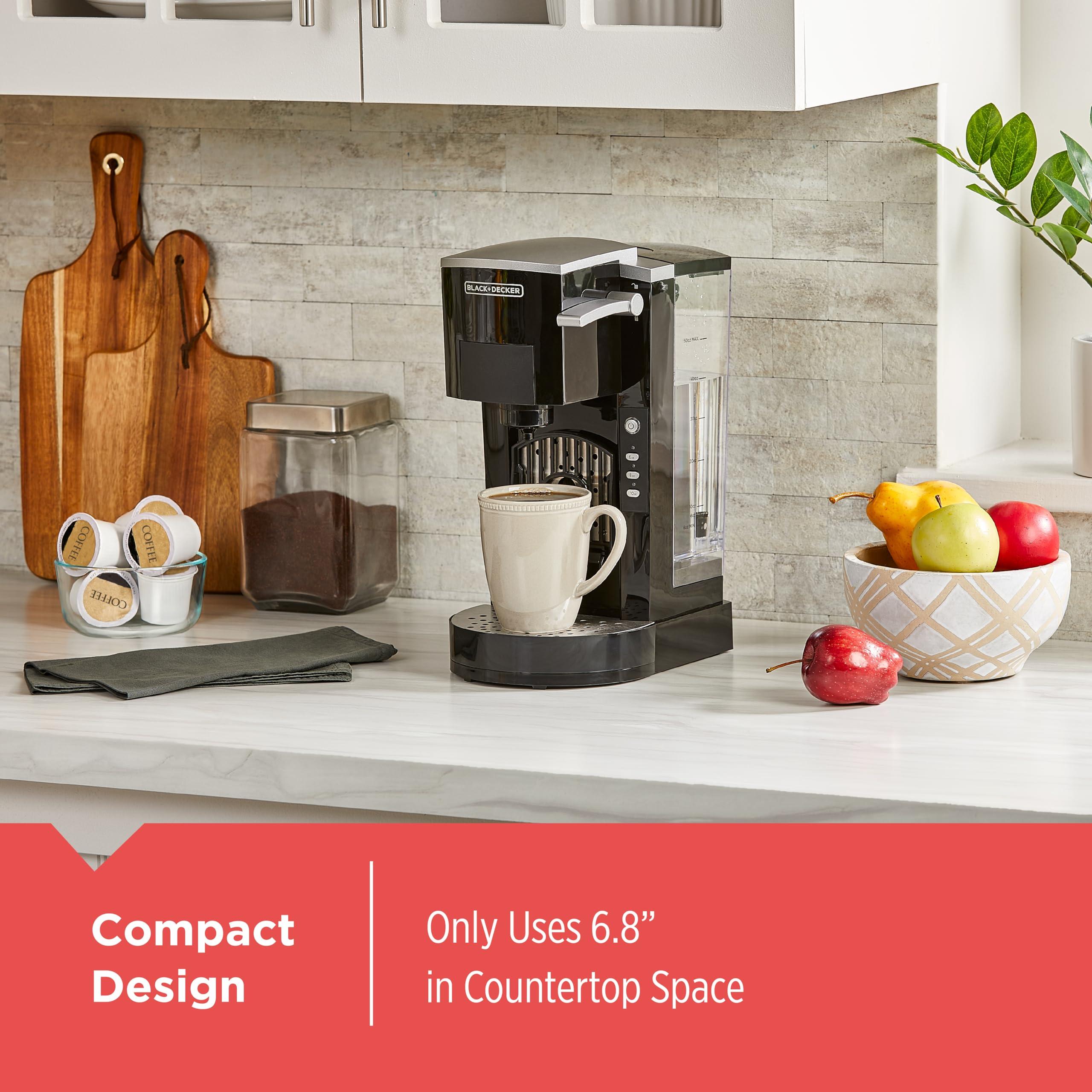 BLACK+DECKER BLACK+DECKER Family Single Serve K-Cup Brewer: Large 50oz Water Reservoir, Versatile Ground Coffee & K-Cup Compatibility, Adjustable Tray for Travel Mugs