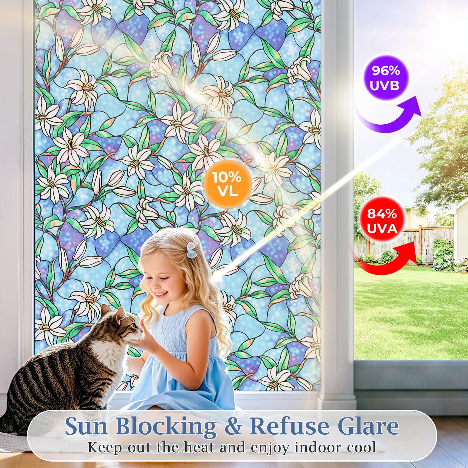 Coavas Coavas Window Privacy Film, Frosted Stained Glass Window Film Decorative Window Cling Privacy Film for Glass Windows, Bathroom Non Adhesive Window Tint for Home (Vinyl, 17.5\" x 78.7 \")