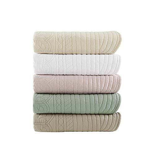 Madison Park Madison Park Madison Park Luxe Quilted Throw Blanket - Damask Stitching Design, Cotton Filled Spread, Ultra Soft, Cozy Bedding for Living Room Couch, Sofa, Bed, 60x72", Scalloped Borders Cream