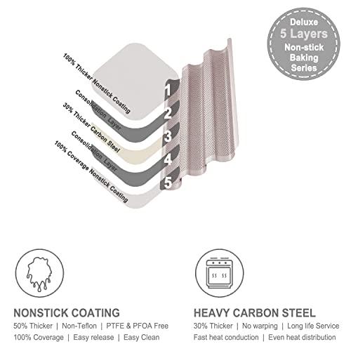 CHEFMADE CHEFMADE Perforated Baguette Pan, 15-Inch 3 Wave Loaves Non-Stick Ultra-Ventilate French Bread Pan 2-Inch Channel for Oven Baking 15.2" x 9.6" (Champagne Gold)