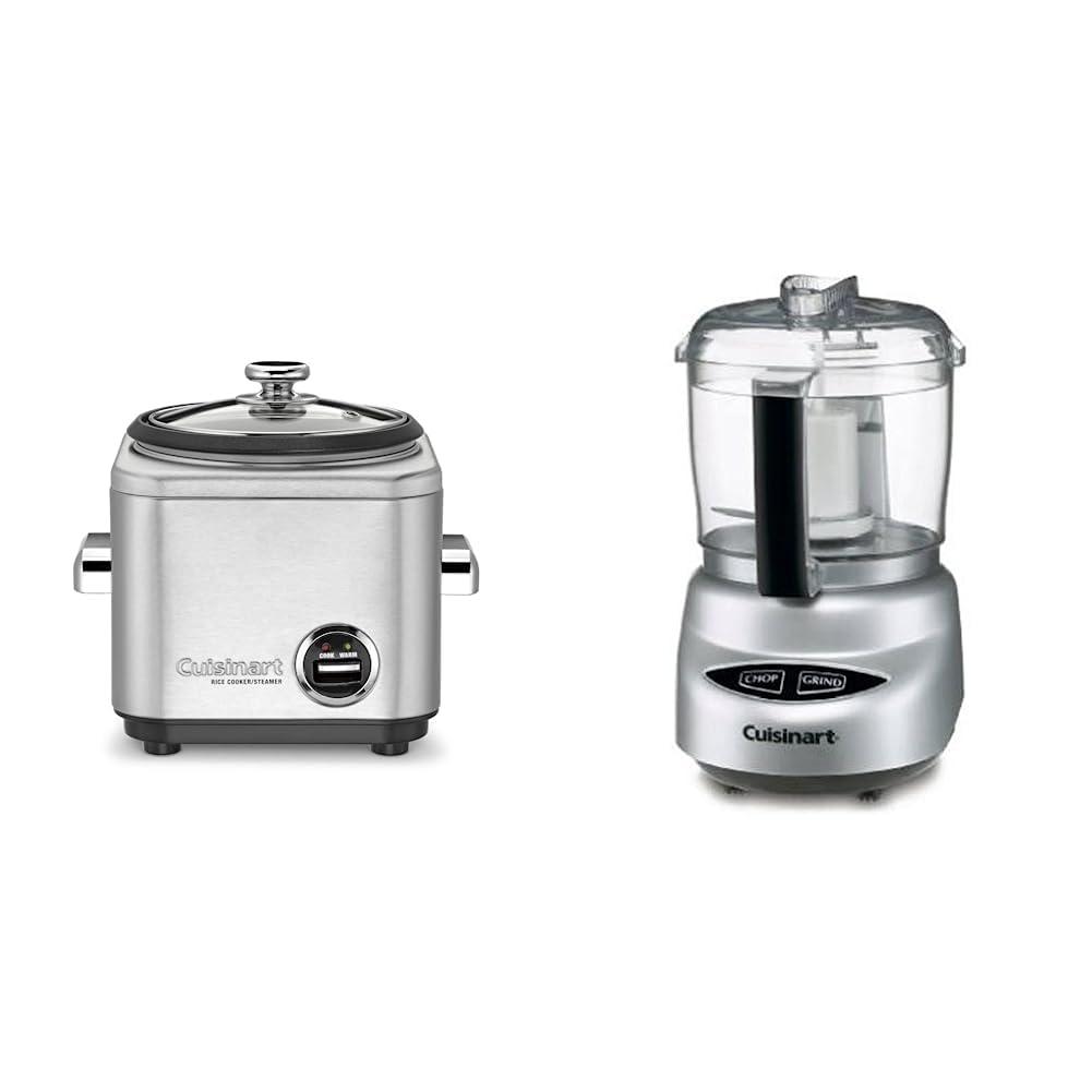 Cuisinart Cuisinart CRC-400 4 Cup Rice Cooker, Stainless Steel Exterior & Food Processor, Mini-Prep 3 Cup, 24 oz, Brushed Chrome and Nickel, DLC-2ABC