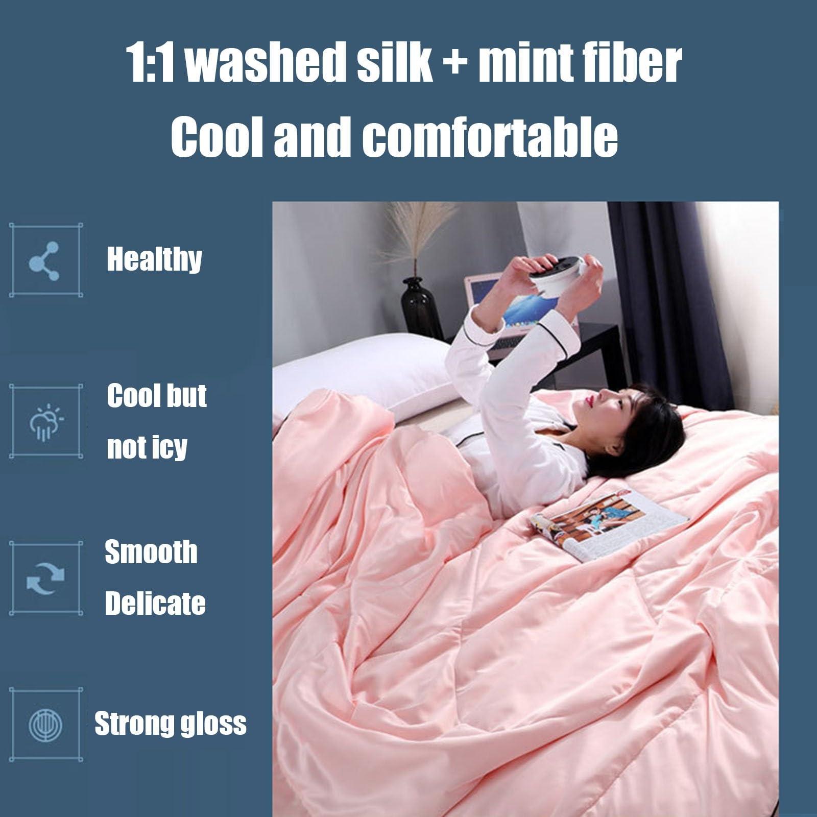 XHCTNN XHCTNN Cold Air Condition Thin Blanket, New Cool Ice Silk Quilt Cooling Fabric Air Condition Quilt Lightweight Plain Cooled Comforter(E,200x230cm)