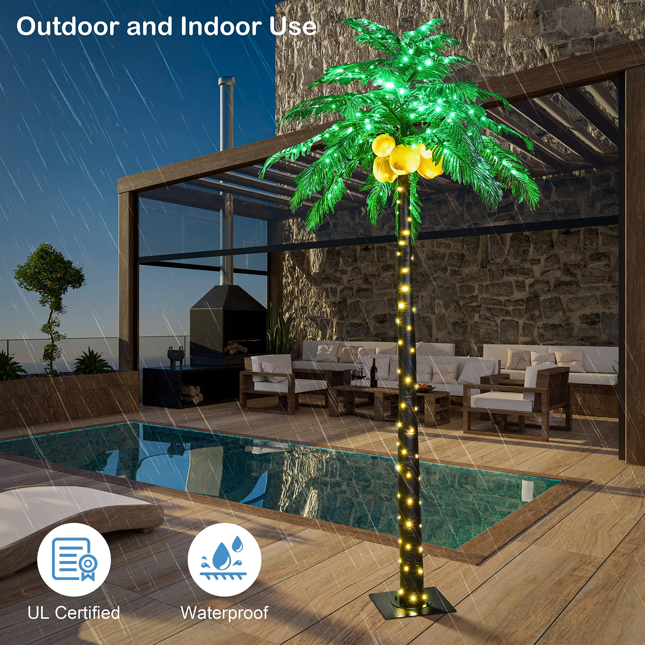 SPIRIT STAR CHRISTMAS CENTER Lighted Palm Tree with Coconuts 9FT 368 LED Artificial Palm Tree Lights for Decoration Outdoor and Indoors Summer Holiday Tiki Bar Christmas Patio Pool