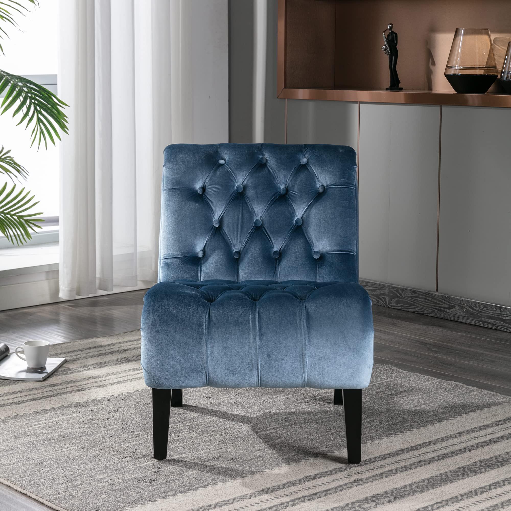 HomSof HomSof Velvet Accent Chair for Living Room, Chaise Lounge Single Sofa, Blue Recliner Chair with Rubber Wood