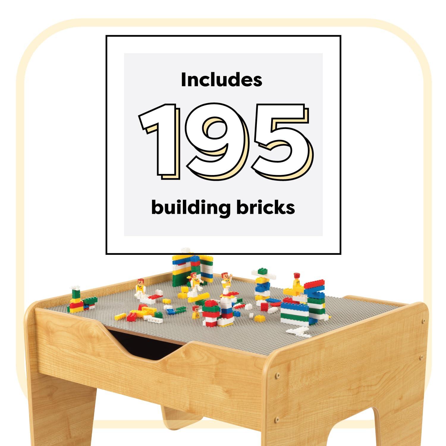 KidKraft KidKraft Reversible Wooden Activity Table with Board with 195 Building Bricks  Gray & Natural, Gift for Ages 3+