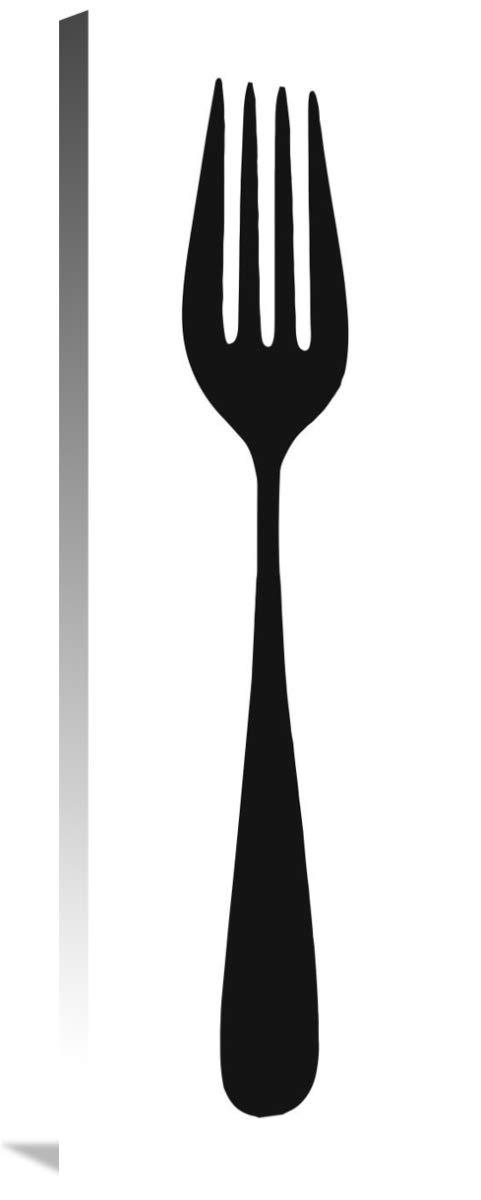 Global Gallery Global Gallery Mealtime: Black on White - Fork-Canvas Art-12\"x36\"