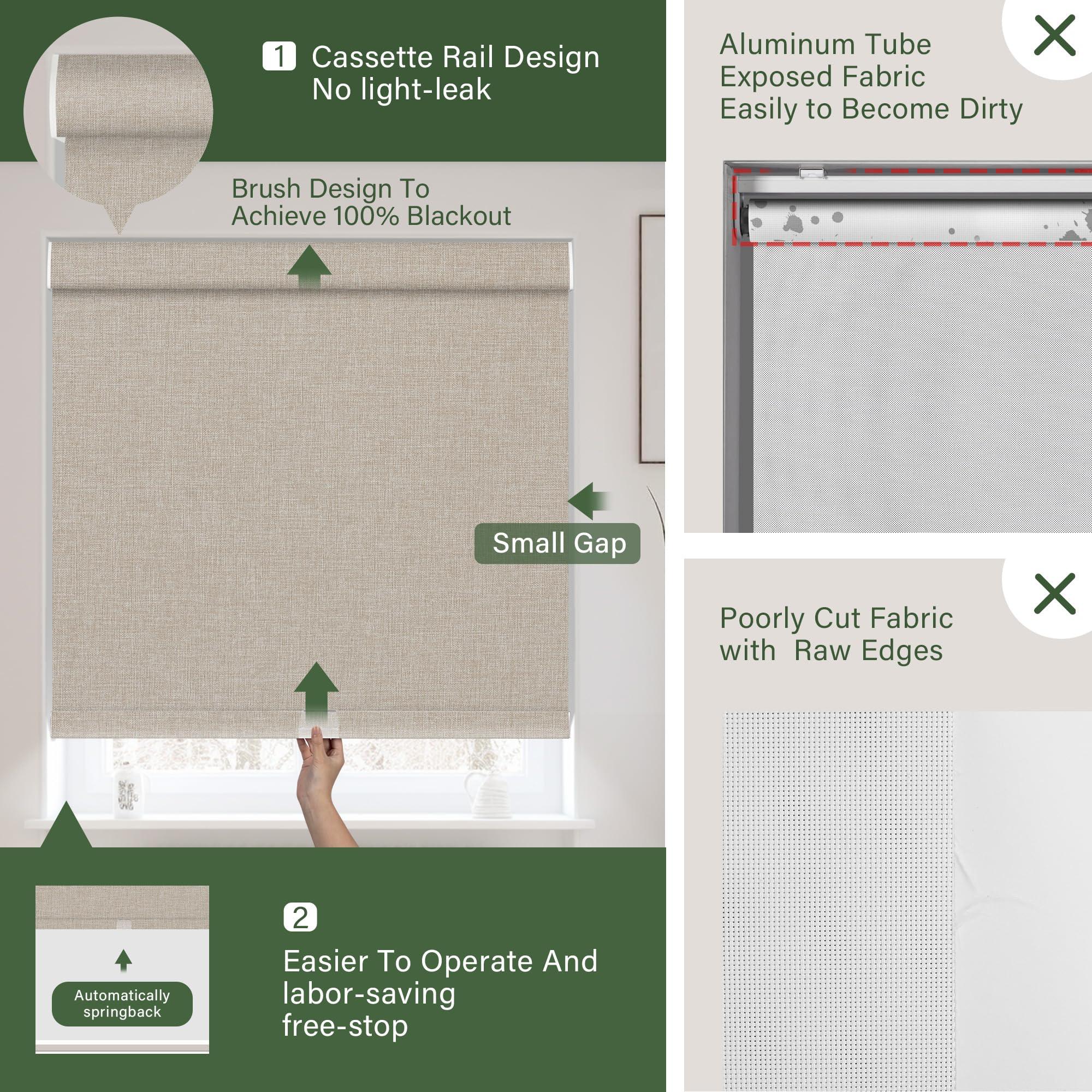 PQRSHADE PQRSHADE 100% Blackout Window Shades Pull Down for Indoor,Custom Room Darkening Roller Window up and Down Blinds with Thermal Insulated for Home Bedroom Office Easy to Install(67"W x 56"H)Cameo brown