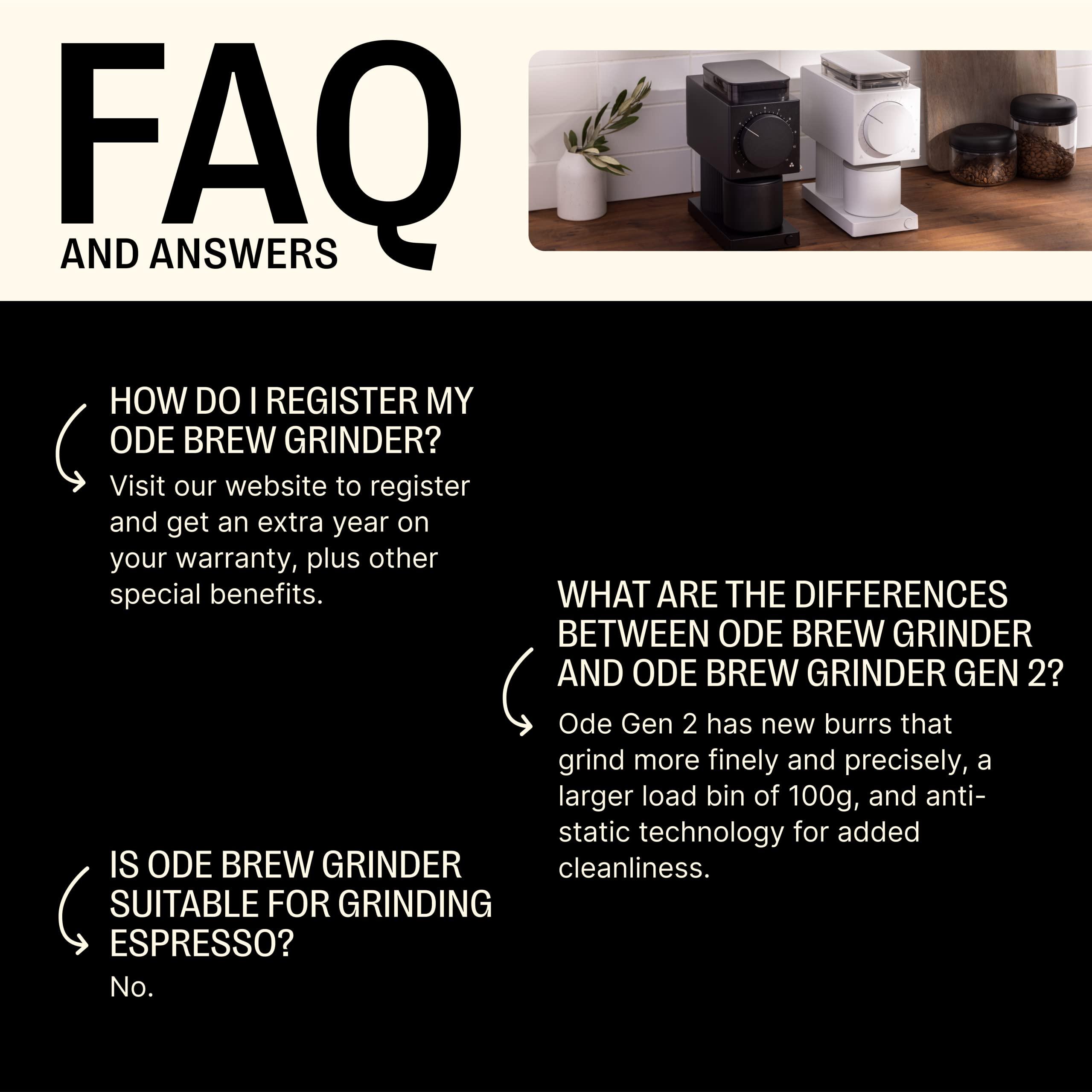 Fellow Fellow Gen 2 Ode Brew Grinder - Burr, Electric Coffee Bean Grinder with 31 Settings for Drip, French Press & Cold Brew - Small Footprint - Matte Black