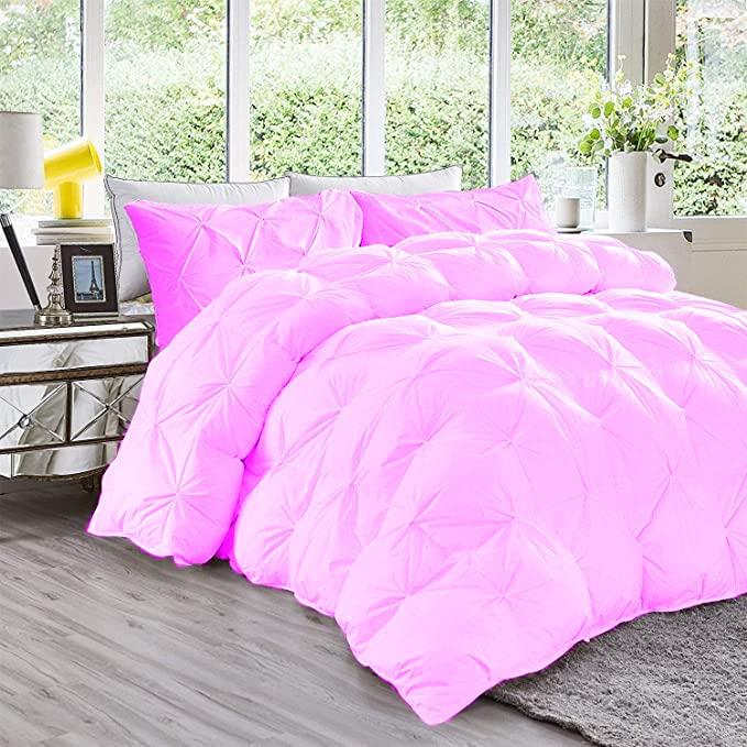 The OutNeT Premium Quality - Oversized Full Size (82\" x 86\") Inches, 3pc Pinch Comforter Set - Ultra-Soft - All-Season Down Duvet Insert 500 GSM 800 Thread Count 100% Egyptian Cotton Cover - Pink Solid