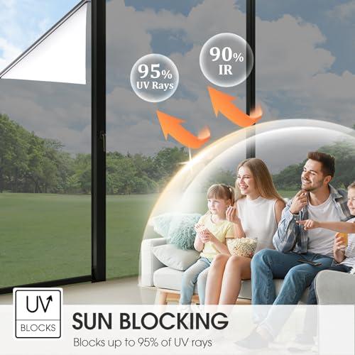 ColorfulHall ColorfulHall Window Film Heat Blocking 95% Window Privacy Film See Out not in Window Tint for Home, One Way Reflective Cling for Door Window Home Office(Silver 35.4X78.7 inch)