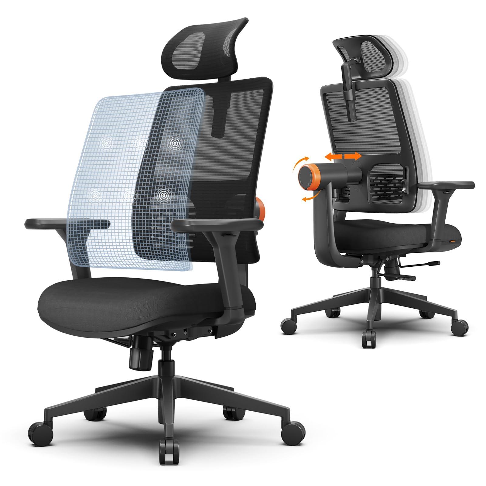 Newtral Newtral Ergonomic Office Chair with Adaptive Lumbar Support- High Back Desk Chair with Adjustable Headrest, 3D Armrest, Adjustable Seat Depth & Height, Home Office (with Laptop Table Tray, Black)