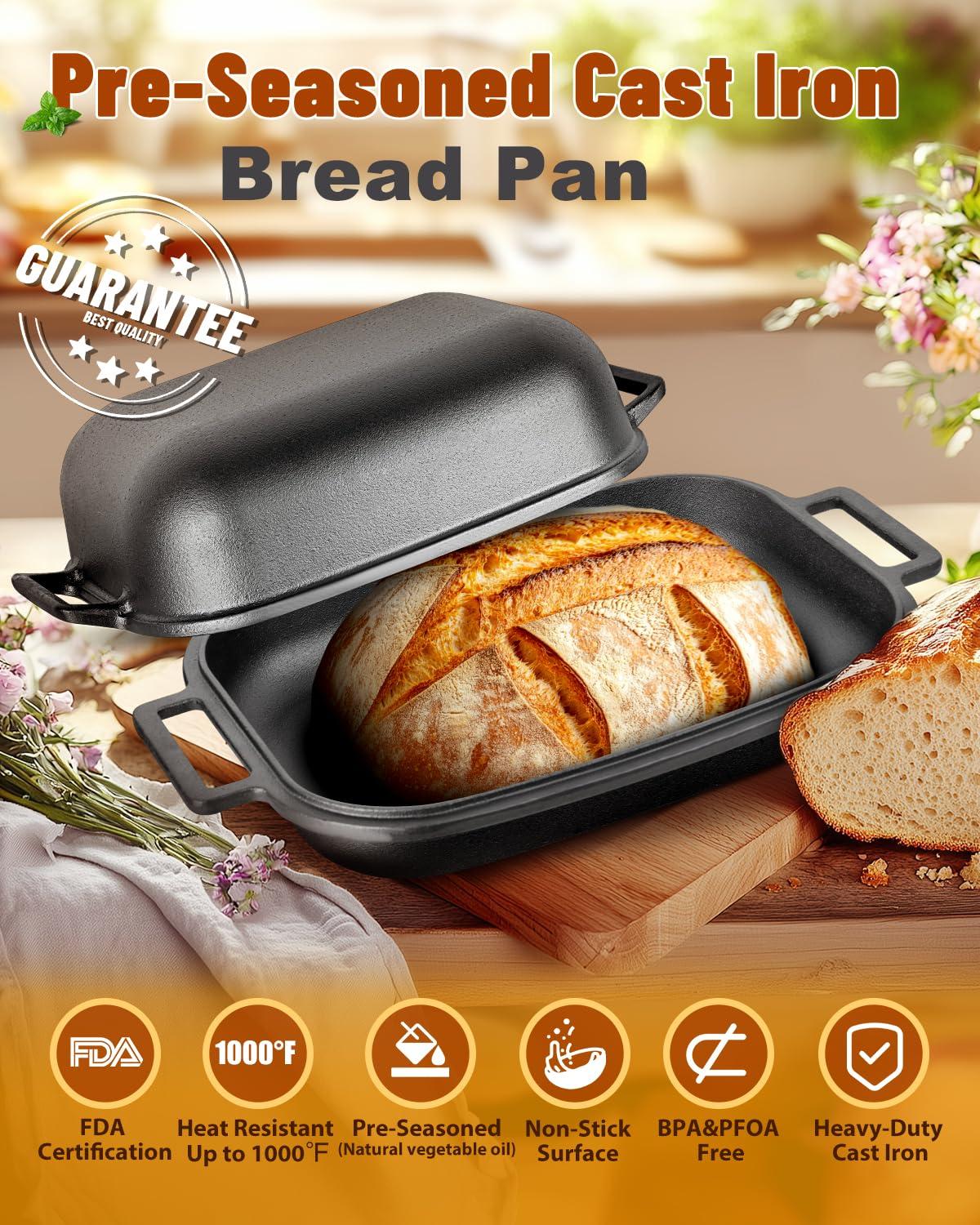 Sxmprail Cloche Loaf Dutch Oven, Pre-Seasoned, 9.5QT, 13 LBS Heavy Duty, Non-Stick, Large Bread Loaf Pan, Oval Cast Iron Bread Pan With Lid, Cloche Homemade Loaf Pan, Sourdough Artisan Bread Baking Pan