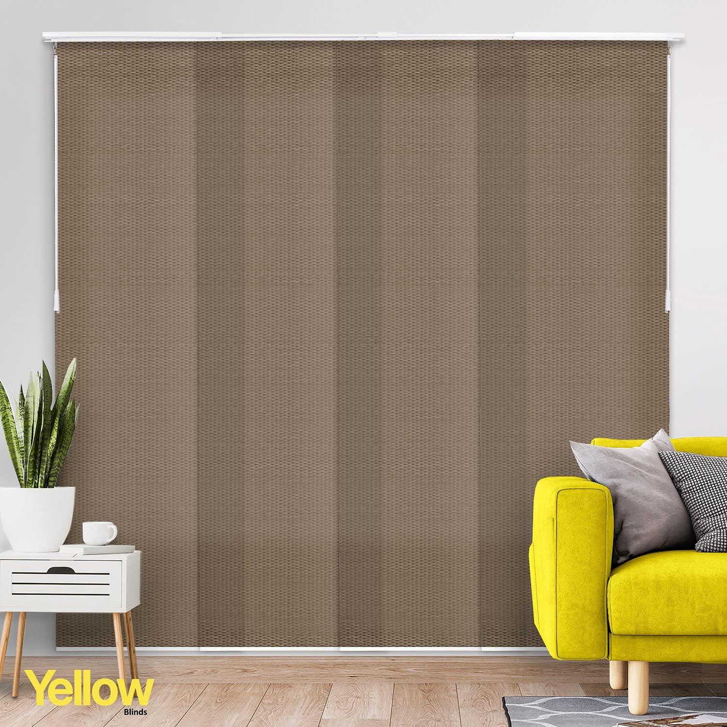 YELLOW BLINDS Adjustable Panel Track Blinds for Sliding Glass Door, 46"-86" W x 0-96" H, Trimmable Vertical Blinds for Patio Doors, Open Spaces and Room Dividers, Light Filtering, Wilshire Truffle, by YELLOW BLINDS