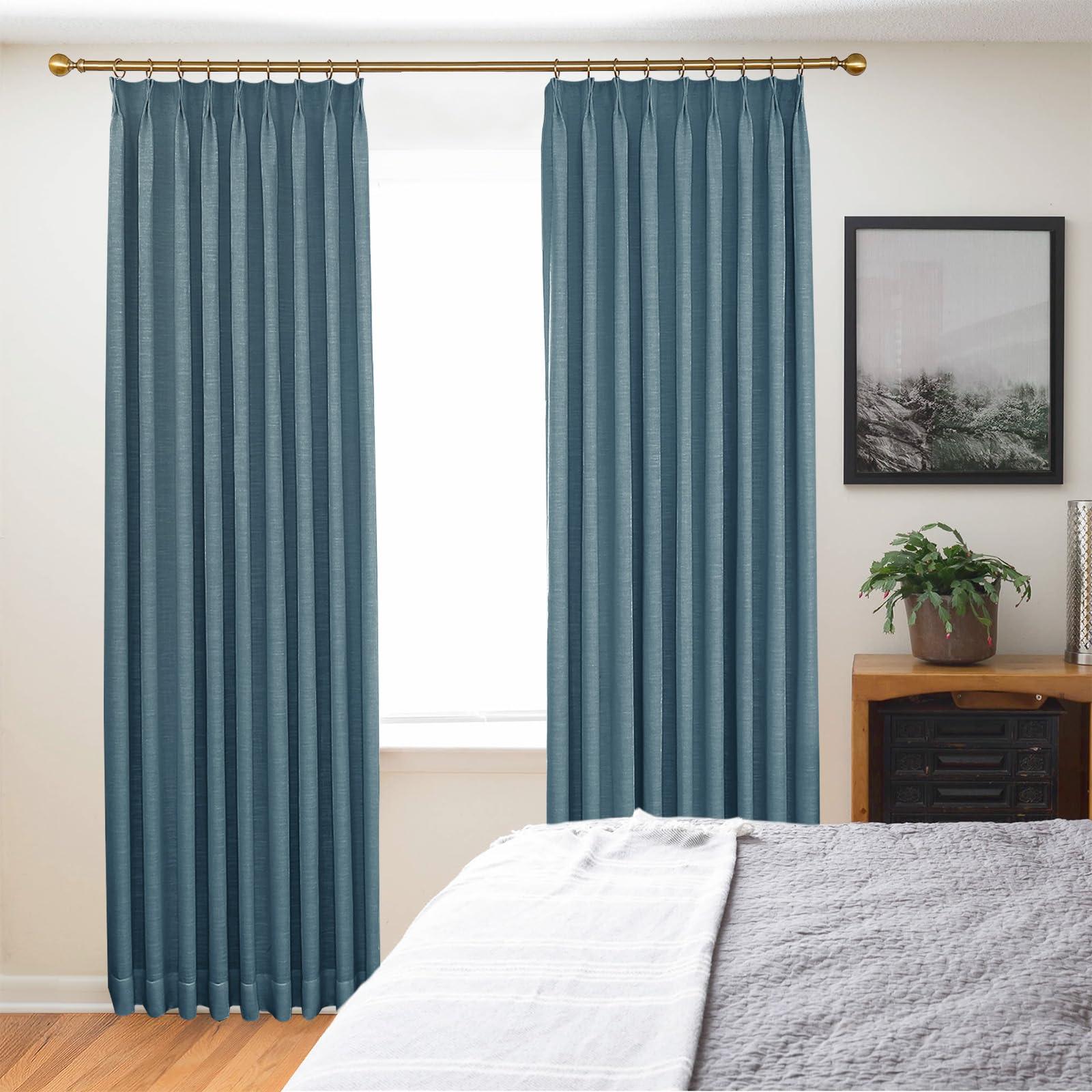 DotheDrape DotheDrape 108 inches Long Blackout Curtains Faux Linen Double Pinch Pleat Back Tab Lined Drapes for Thermal Insulation, 100W x 108L, Midnight, 1 Panel