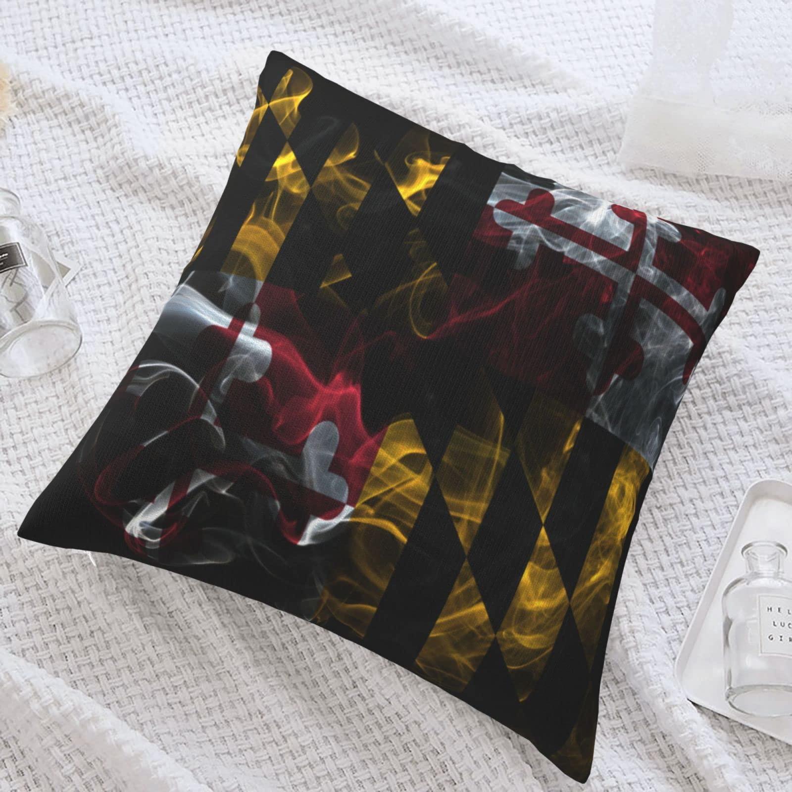 QIKLMMA QIKLMMA Smoke Flag of Maryland Throw Pillow Covers 18x18 Inch Double-Sided Cushion Cases Farmhouse Home Decor for Couch Bed Sofa