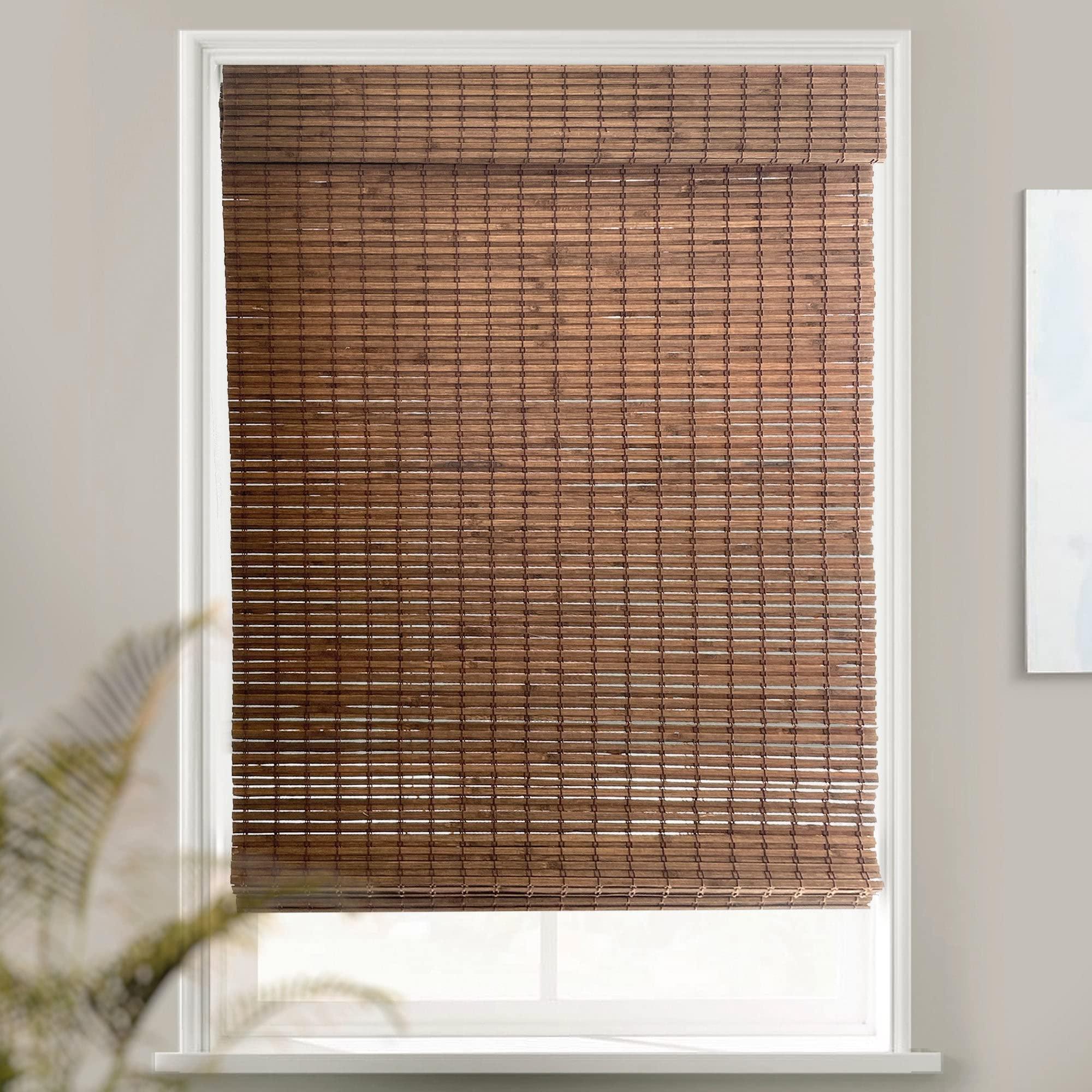 Mood MOOD Custom Bamboo Shades | Rustic | Top Down Bottom Up Cordless | Bamboo Roman Shades for Windows and Doors (Natural Woven) | Rustic Walnut (Great Privacy) | 25.5" W x 60" H