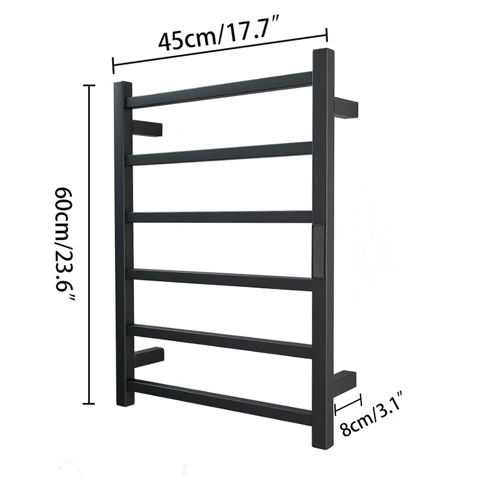 NXZQPYBJ NXZQPYBJ Heated Towel Rack, Electric Towel Warmer 6 Bars Heated Towel Rack for Bathroom Wall Mounted Square Drying Rack 304 Stainless Steel Heated Towel Rail Radiator,Electric Towel Warmer (Plug in)