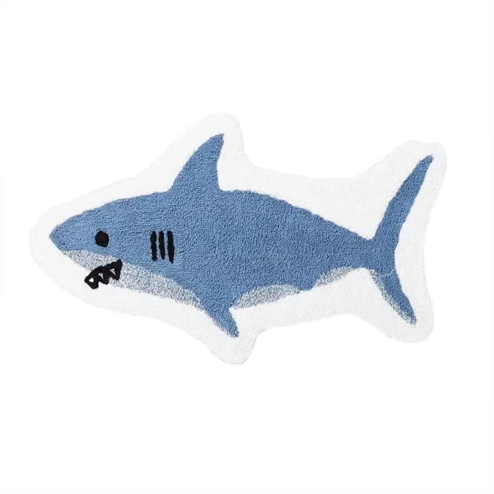 PETDREAM Shark Shaped Bathroom Rugs 16x24 inch Area Rugs Blue Absorbent Bath Rugs Non-Slip Shower Rug Bath Mats for Bathroom Kitchen Sink Bedroom Floor Mat Carpet (16x24 inch, Shark)