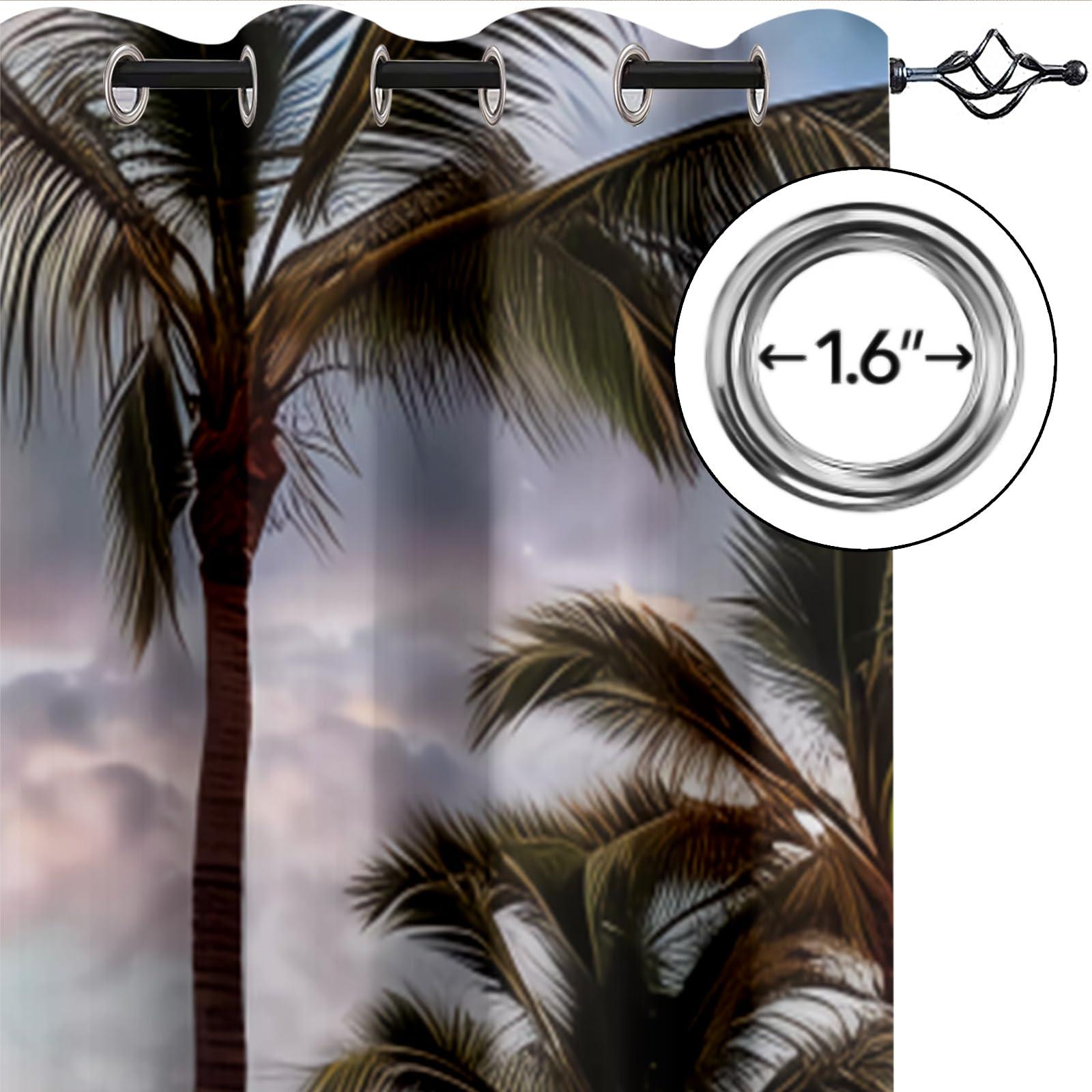 UHKGDS Grey Dark Cloud Sky Insulated Curtains, Tropical Beach Theme Grommet Window Drapes, Ocean Palm Tree Beach Seaview Blackout Curtain, For Boys Girls Bedroom Playroom Living Room Home Decor-W72xL63in