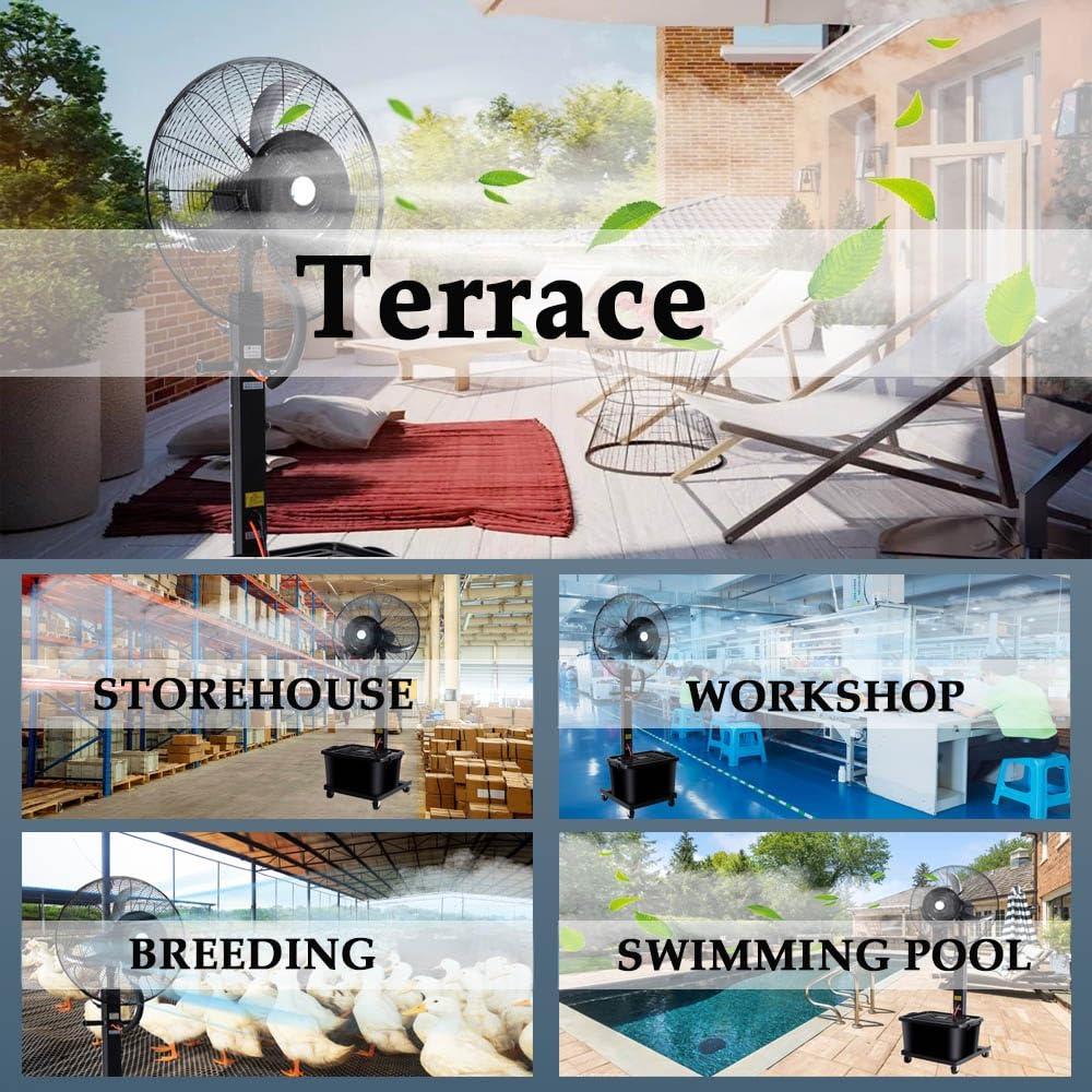 JLMWG Cooling Misting Fan 3-Speed Industrial Fan With 11 Gallon Tank 25.6in/30in Pedestal Fan For Warehouse, Workshops, Garage, Factory, And Basemen(30in/380w)