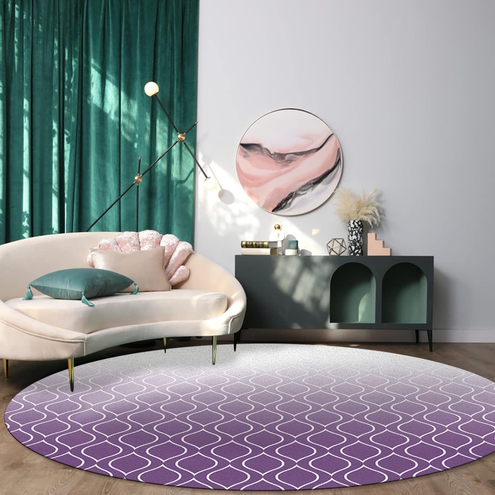 Homechoid Geometric Ombre Round Area Rugs Collection 6ft, Contemporary Plaid Purple Non Slip Indoor Circular Throw Runner Rug Floor Mat Carpet for Living Room Dining Table Bedroom Nursery Decor
