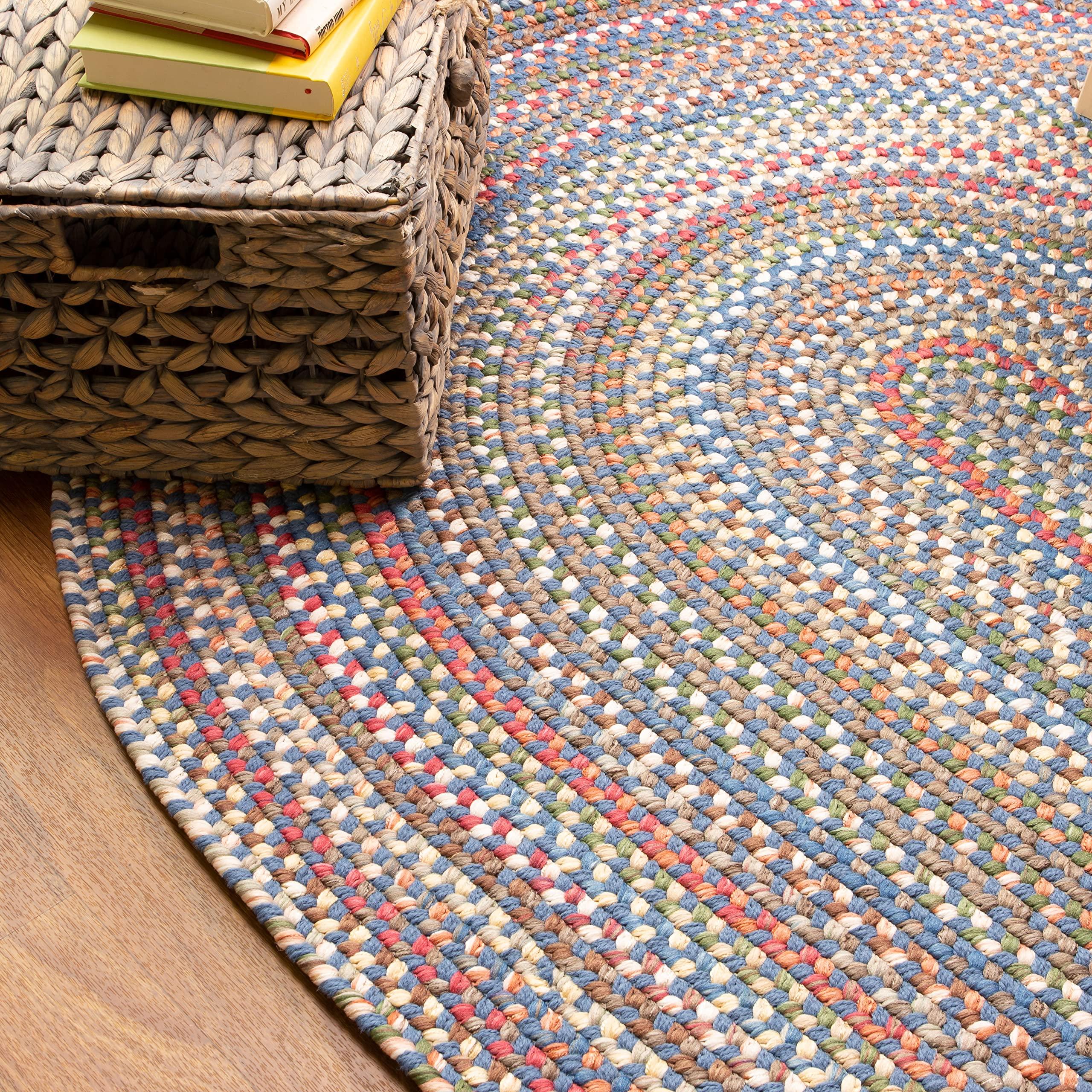 Super Area Rugs Super Area Rugs Roxbury American Made Braided Rug for Indoor Outdoor Spaces, Blue/Natural Multi, 3' X 5' Oval