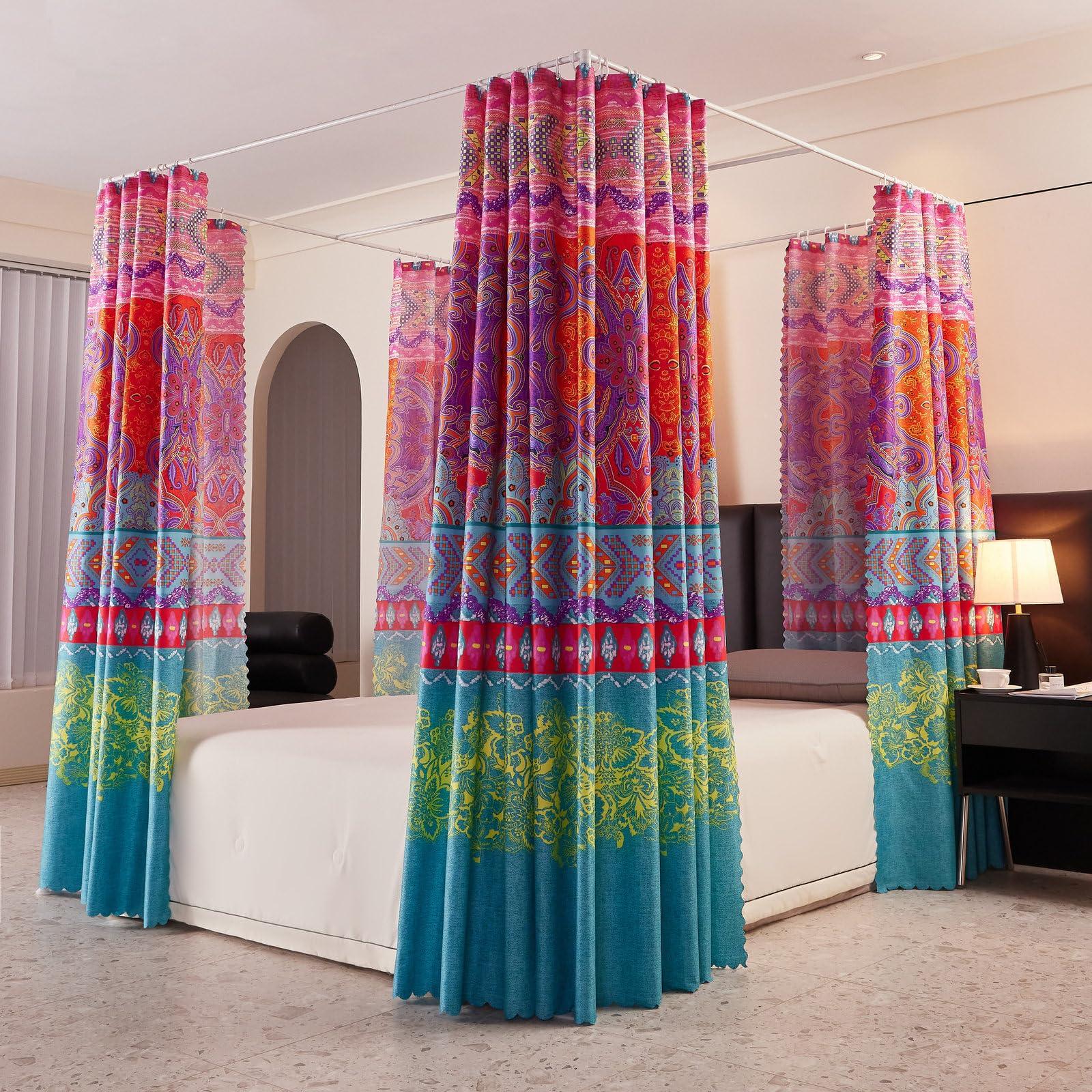 Aulatben Aulatben Canopy Bed Curtains 4 Corners Post Bed Canopy Curtains Queen Bed Curtain Drapes Bed Canopy for Adults & Girls Bedroom Decoration (Queen)