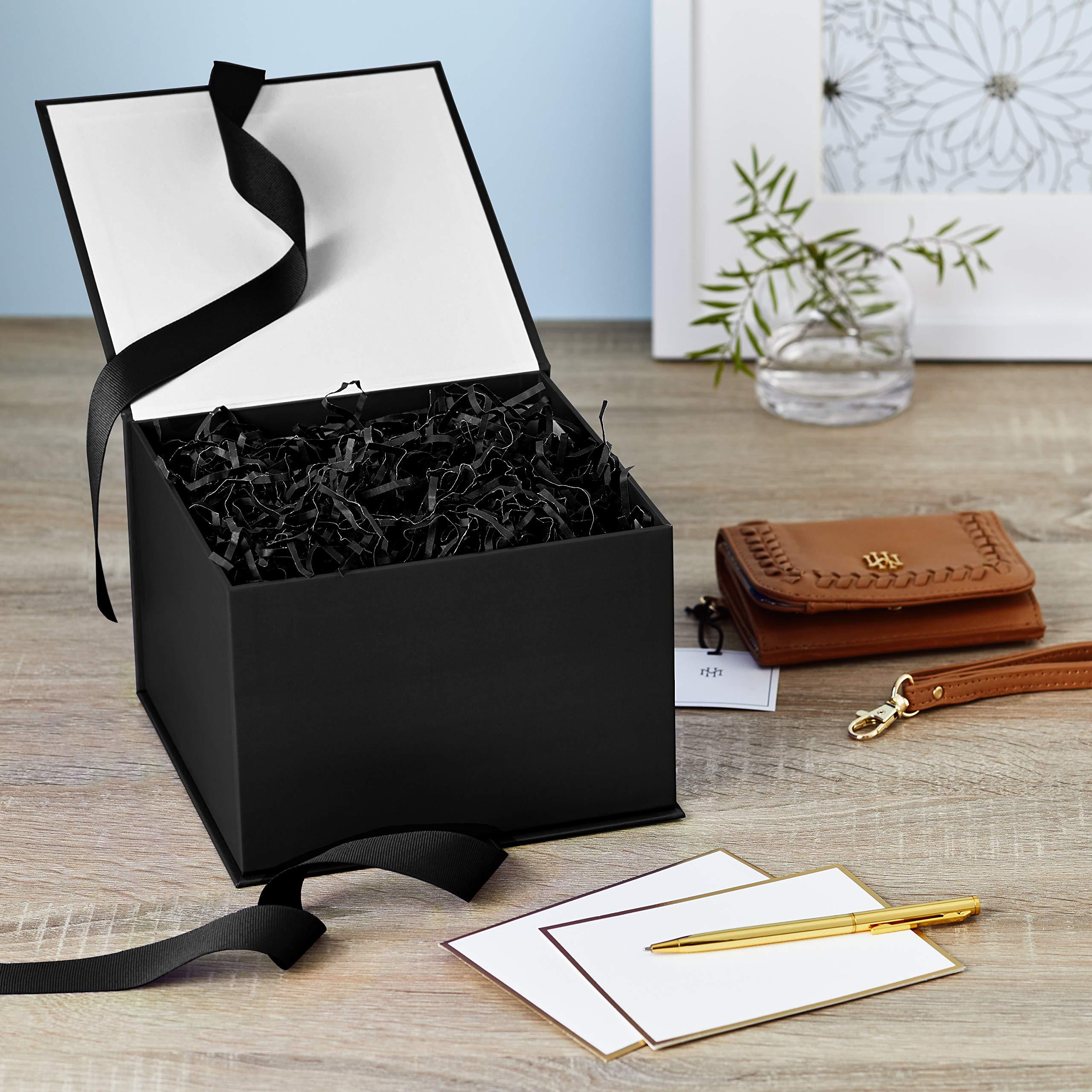Hallmark Hallmark Medium Gift Box with Lid and Shredded Paper Fill (Black 7 inch Box) for Weddings, Graduations, Birthdays, Father\'s Day, Groomsmen Gifts, All Occasion