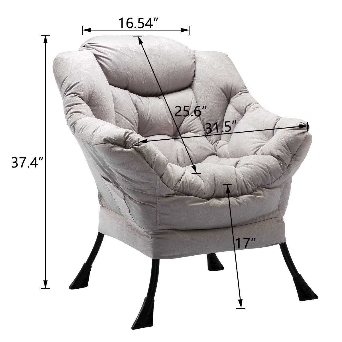 HollyHOME HollyHOME Modern Fabric Large Lazy Chair, Accent Oversized Comfy Reading Chair, Thick Padded Cozy Lounge Chair with Armrest, Single Steel Frame Leisure Sofa Chair for Living Room, Bedroom, Dorm, Grey