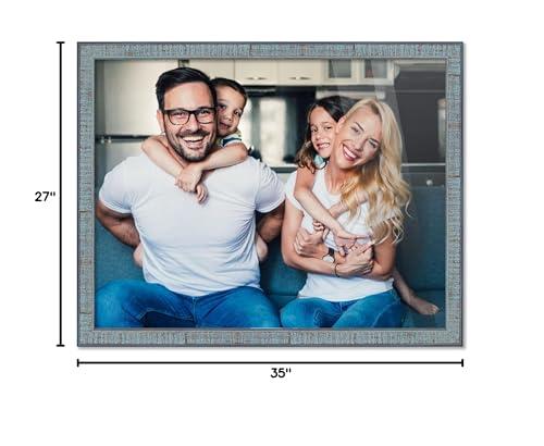 CountryArtHouse 35x27 Frame Blue Picture Frame - Complete Modern Photo Frame Includes UV Acrylic Shatter Guard Front, Acid Free Foam Backing Board, Hanging Hardware Wood Wall Frames for Family Photos - no Mat
