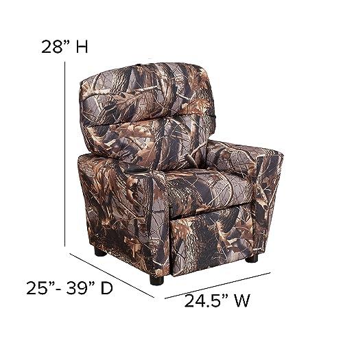 Flash Furniture Flash Furniture Chandler Vinyl Kids Recliner with Cup Holder and Safety Recline, Contemporary Reclining Chair for Kids, Supports up to 90 lbs., Camouflage