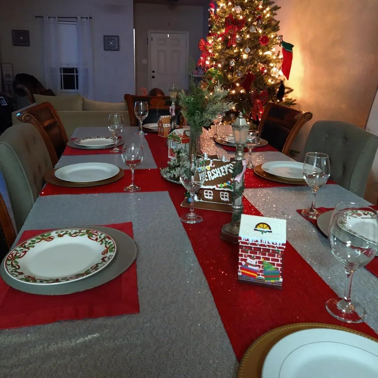 JYFLZQ JYFLZQ Red Sequin Table Runner 12\"x72\" Pack of 10 Glitter Sequin Table Linens Runner Sparkly Sequin Runners for Table Wedding Birthday Party Decorations