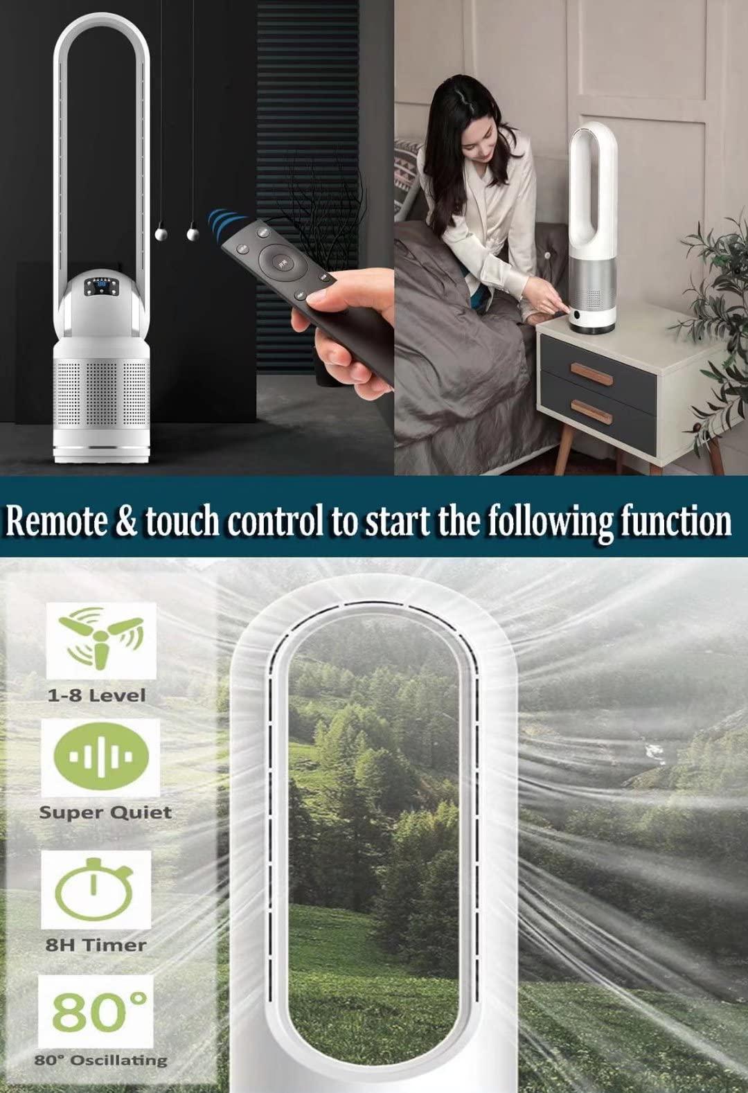 SABYDICAR SABYDICAR Bladeless Tower Fan Floor Fans Electric Table Cooling Fan Remote Household Tower Fans,8 Speeds Standing Fan,Smart Timer Oscillating Fan (Blue, 18inch-cold)