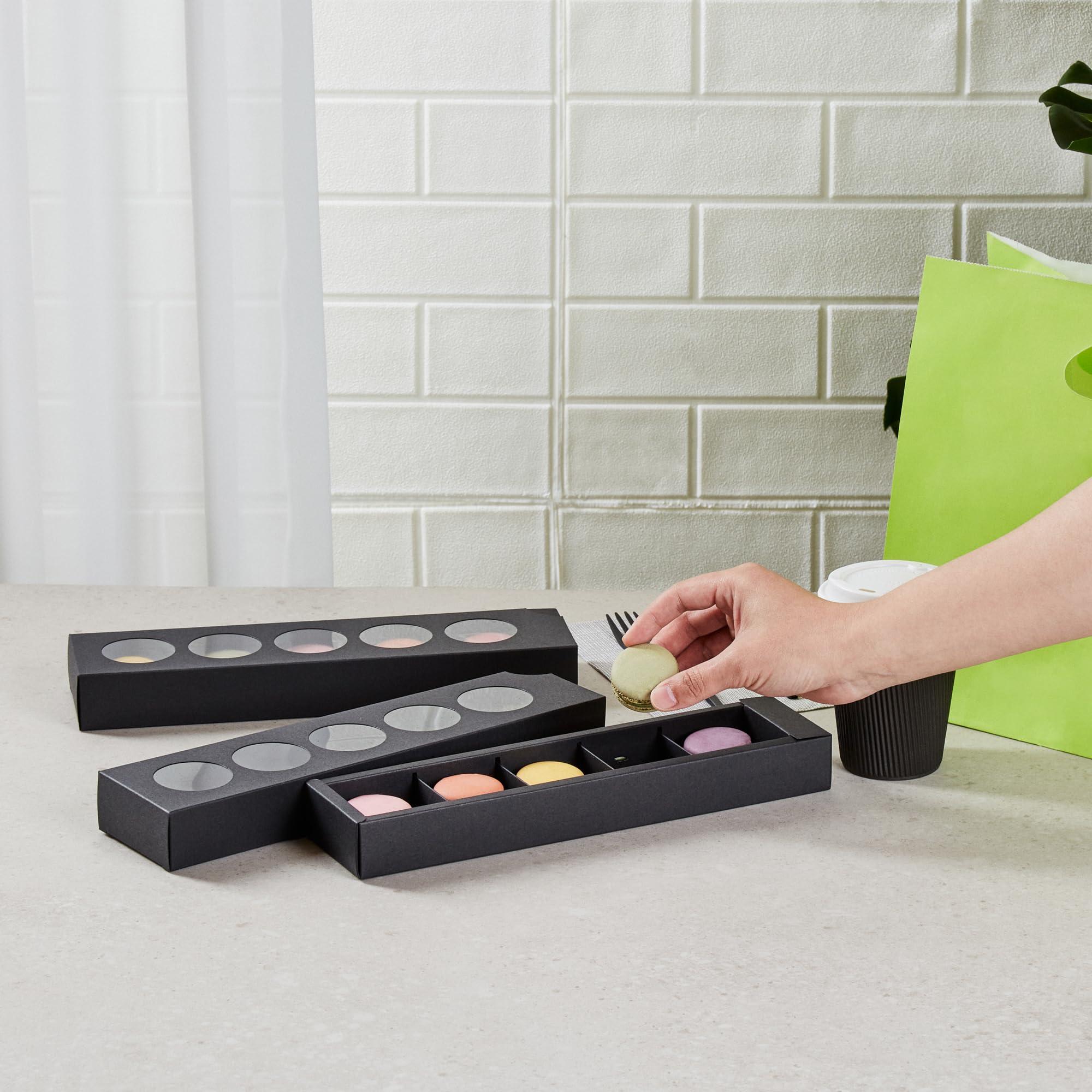 Restaurantware Restaurantware Valentino 12 Inch Macaron Boxes 100 Macaron Packaging - Holds 5 Macarons With Lids Black Paper Macaron Gift Boxes Separate Compartments For Gifts and Parties