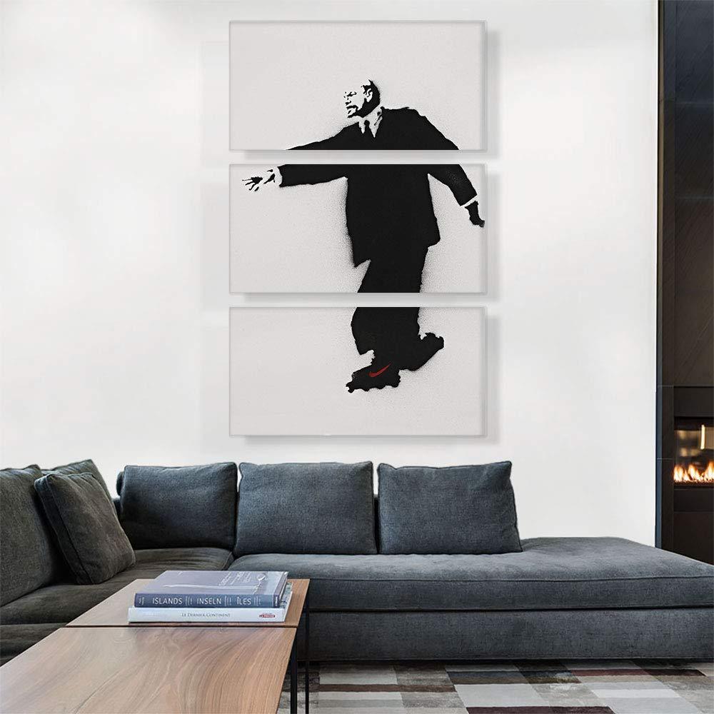ARTCANVAS ARTCANVAS Lenin on Roller Skates Canvas Art Print Stretched Framed Painting Picture Poster Giclee Wall Decor by Banksy - 60\" x 40\" (0.75\" Deep) (3-Piece)