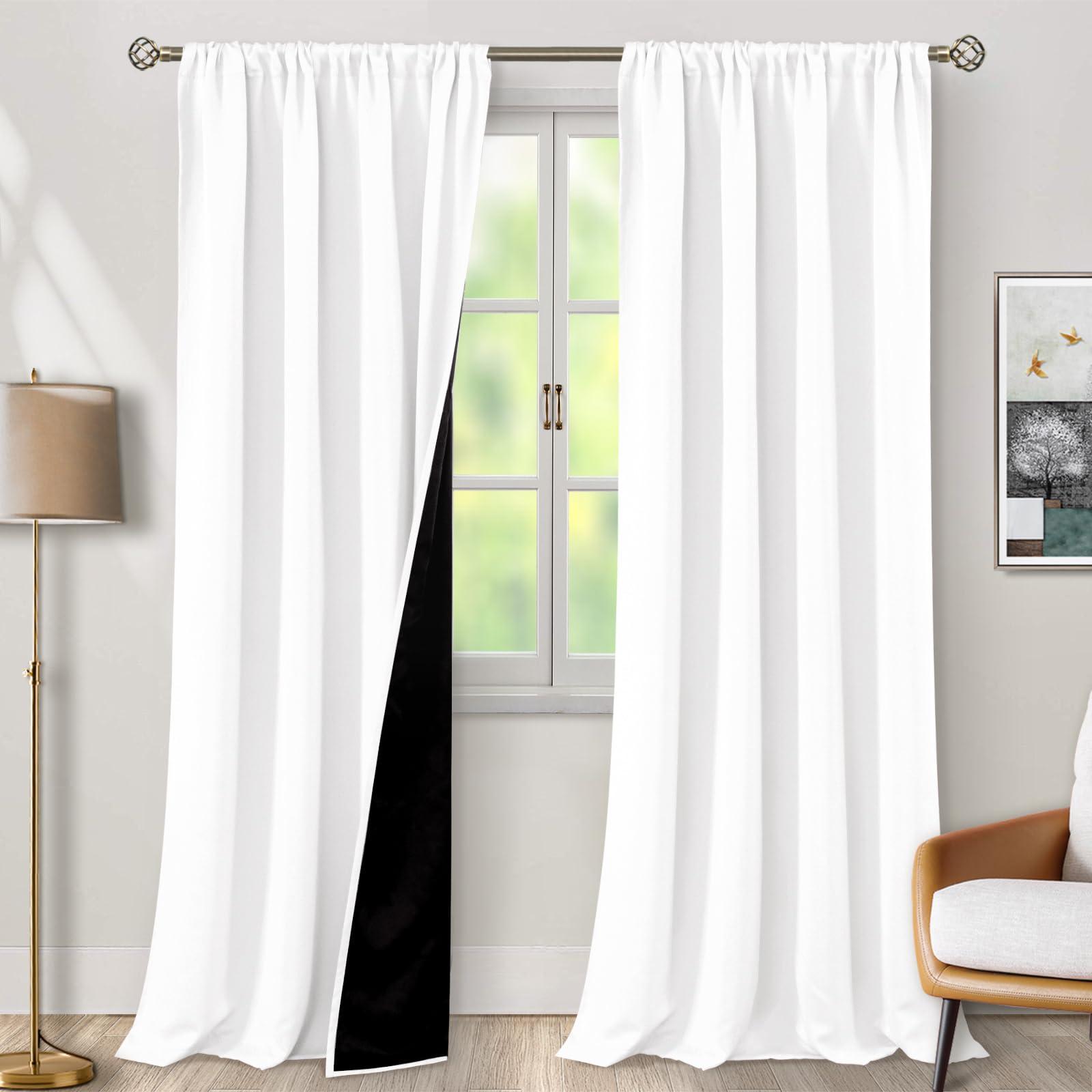 BGment BGment White Blackout Curtains for Living Room 95 Inches Length, Extra Long 2 Panels Window Curtains Thermal Insulated Soundproof Heavy Soft Room Darkening Curtains with Rod Pocket, Each Panel 55 Wide