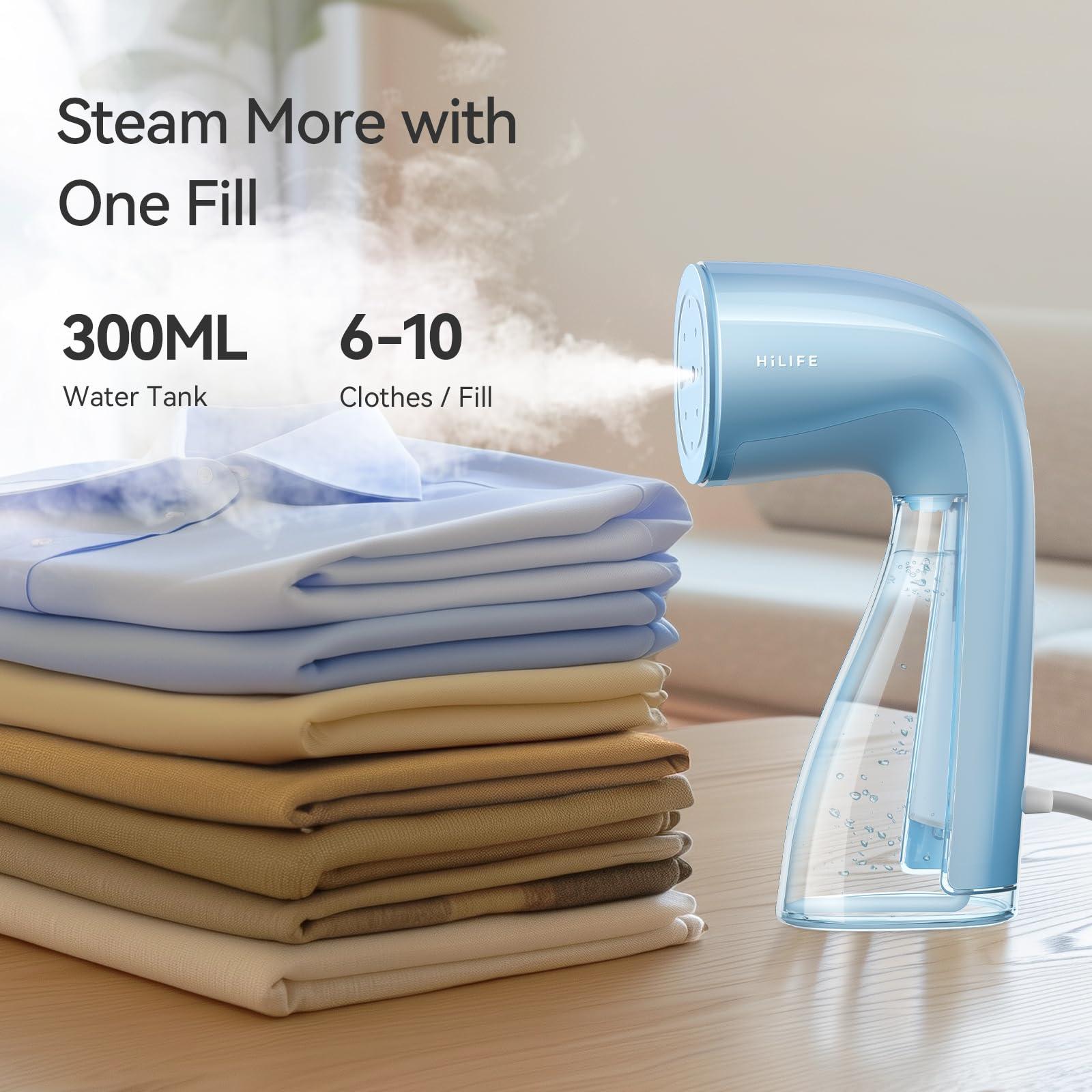HiLIFE HiLIFE Steamer for Clothes, 1100W Clothes Steamer with Large 300ml Tank, Handheld Clothing Steamer, Fabric Wrinkle Remover, Portable & Compact Travel Size Garment Steamer ONLY FOR 120V (Blue)