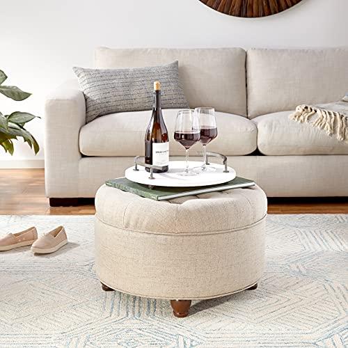 HomePop Homepop Home Decor Button Tufted Woven Round Storage Ottoman Large