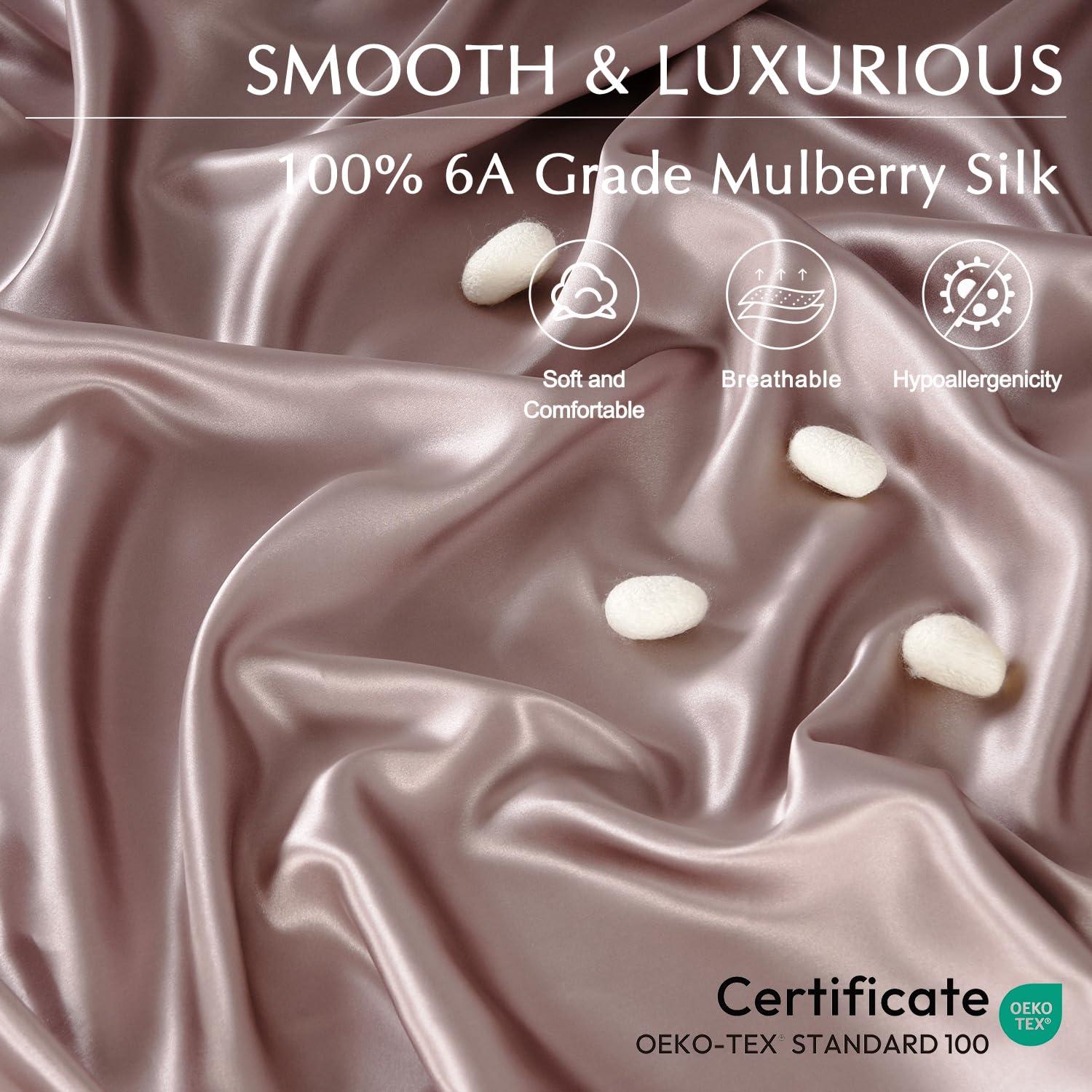 ZIMASILK ZIMASILK 4 Pcs 100% Mulberry Silk Bed Sheet Set,All Side 19 Momme Silk (King, Pink)