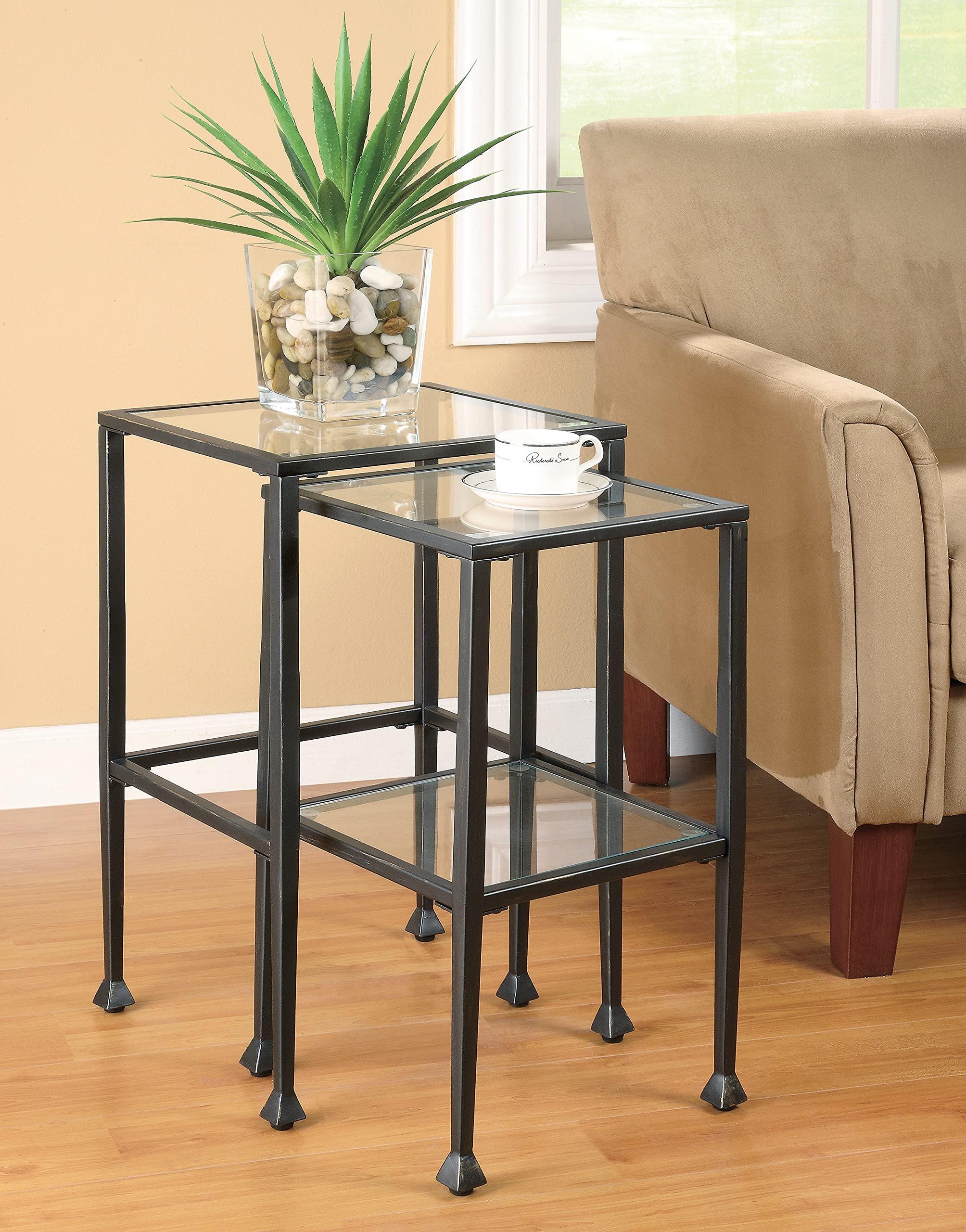 Coaster Home Furnishings Coaster Home Furnishings Leilani 2-Piece Glass Top Nesting Tables Black