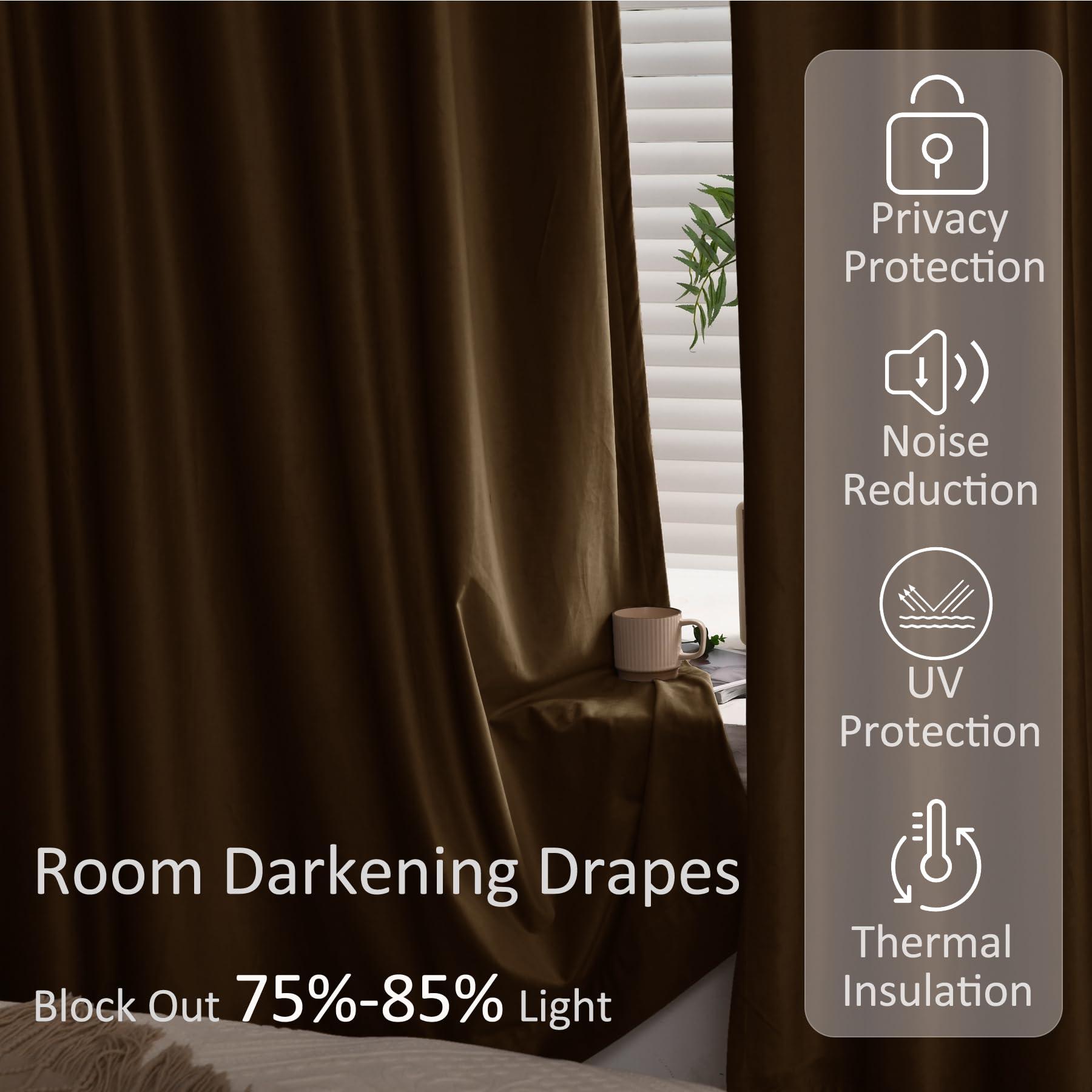 Fcosie Fcosie 204 Inches Long Thick Thermal Insulated Velvet Curtains Pinch Pleated Extra Long Curtains & Drapes for High Ceiling Room Darkening Curtains Drapery Draperies, Toffee, 50" W by 204" L, 1 PC