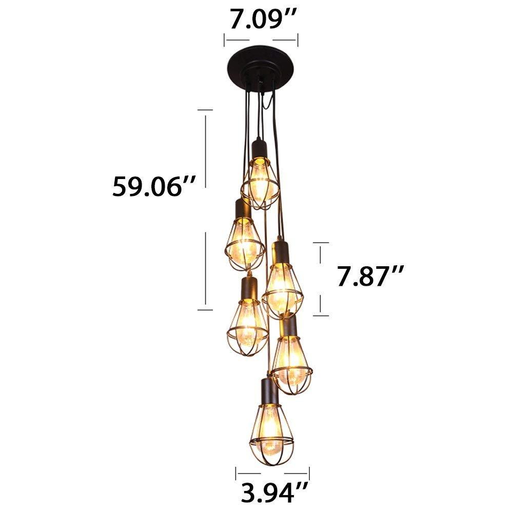 LITFAD Industrial Multi Light Pendant Light -LITFAD Rustic Barn Metal Chandelier Max 240w with 6 Cage Lights Black Finish,Ceiling Lighting Fixture