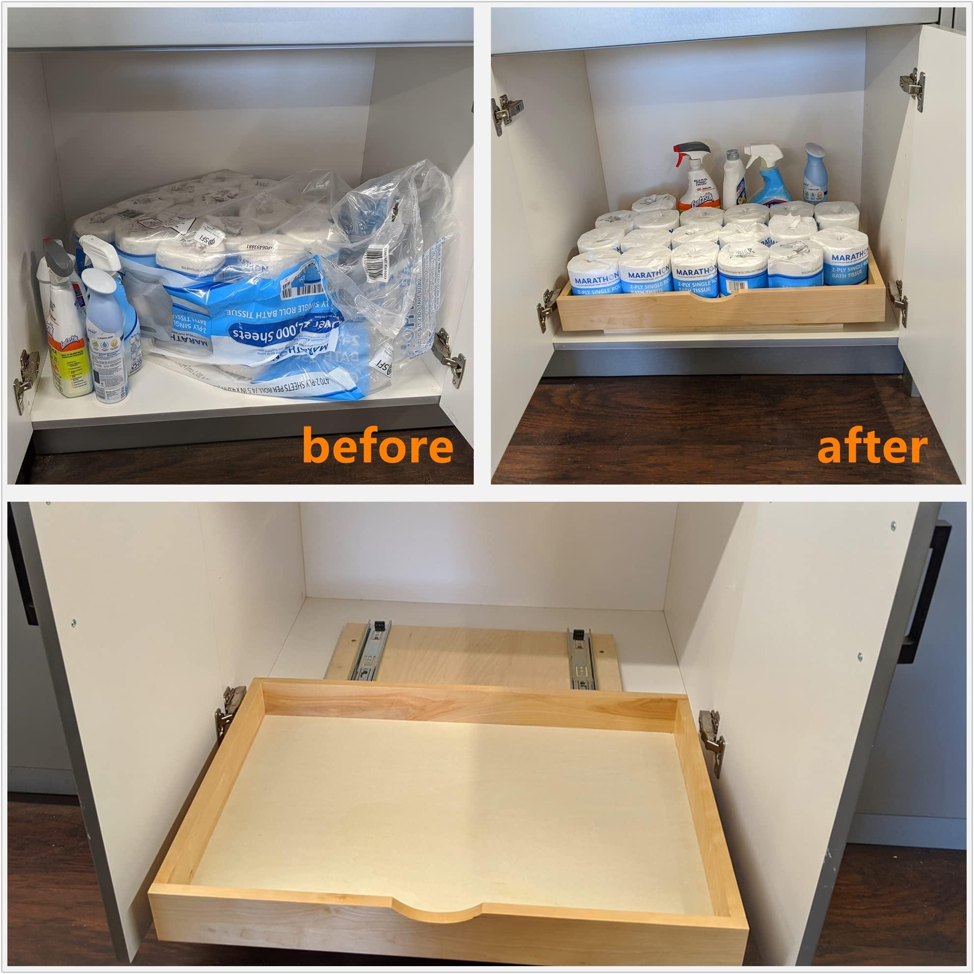 ELYSIAN 26\'\' Under Sink Organizers Storage Dovetail Drawer Rollout Drawer Wood Tray Kitchen Organizer Cabinet Slide Out Shelve Pull-Out Shelf Organization Assembled w/Sliders (26\'\' Width/one Drawer)