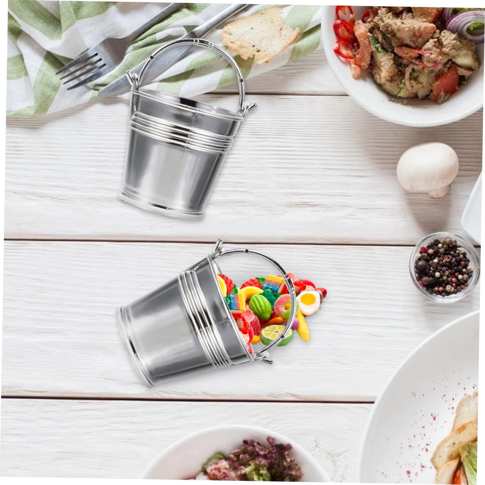 MERRYHAPY MERRYHAPY 10pcs Snack Bucket Maple Syrup Candy Mini Pail Jars Popcorn Grease Container Candy Tray Wicker Test Tube Holder Dispenser Foldable Mini Galvanized Buckets Basket Kit Silver Plastic