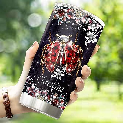 WONWIX WONWIX Personalized Ladybug Gifts for Women 20oz Stainless Steel Insulated Coffee Cup Mug Travel Water Bottle Thermos Tumbler with Lid Gift for Wife Daughter Christmas Birthday Mother\'s Day Valentine