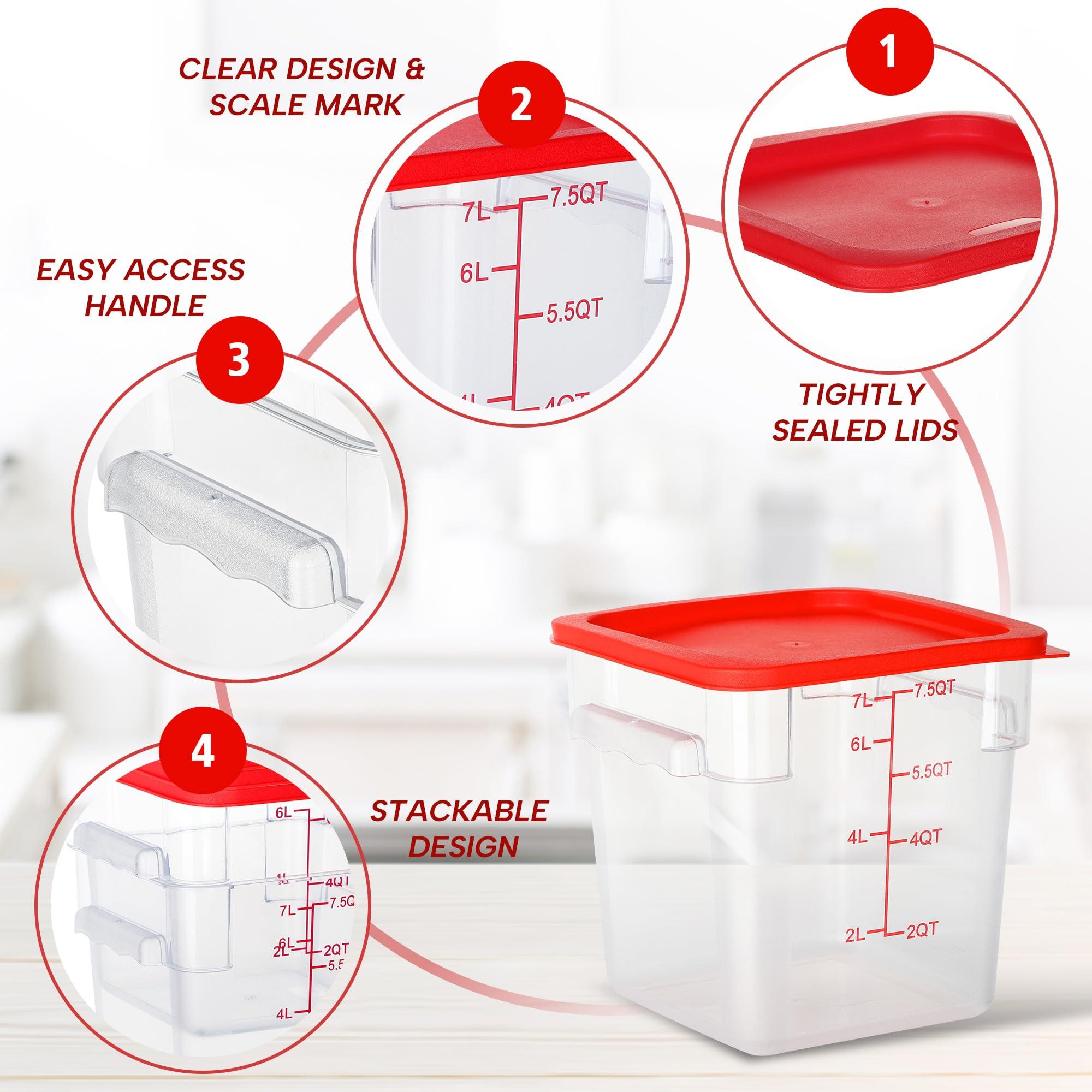 STEELUS STEELUS 4 Pack Food Storage Containers, 8 Quart with Lids, Square Commercial Containers with Scale, Clear NSF Food Organizing, Polycarbonate