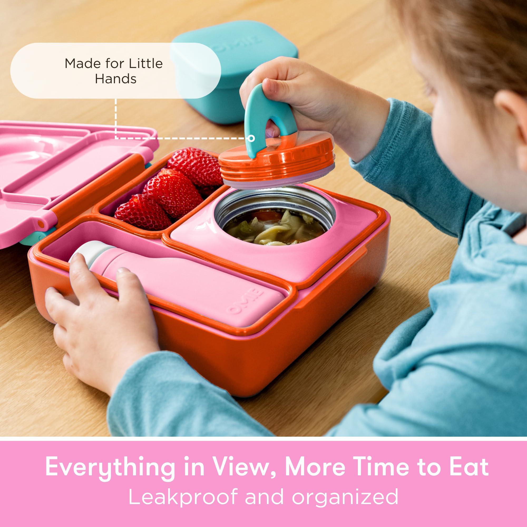 Omie OmieBox Bento Box for Kids - Insulated with Leak Proof Thermos Food Jar - 3 Compartments, Two Temperature Zones (Single) (Packaging May Vary)
