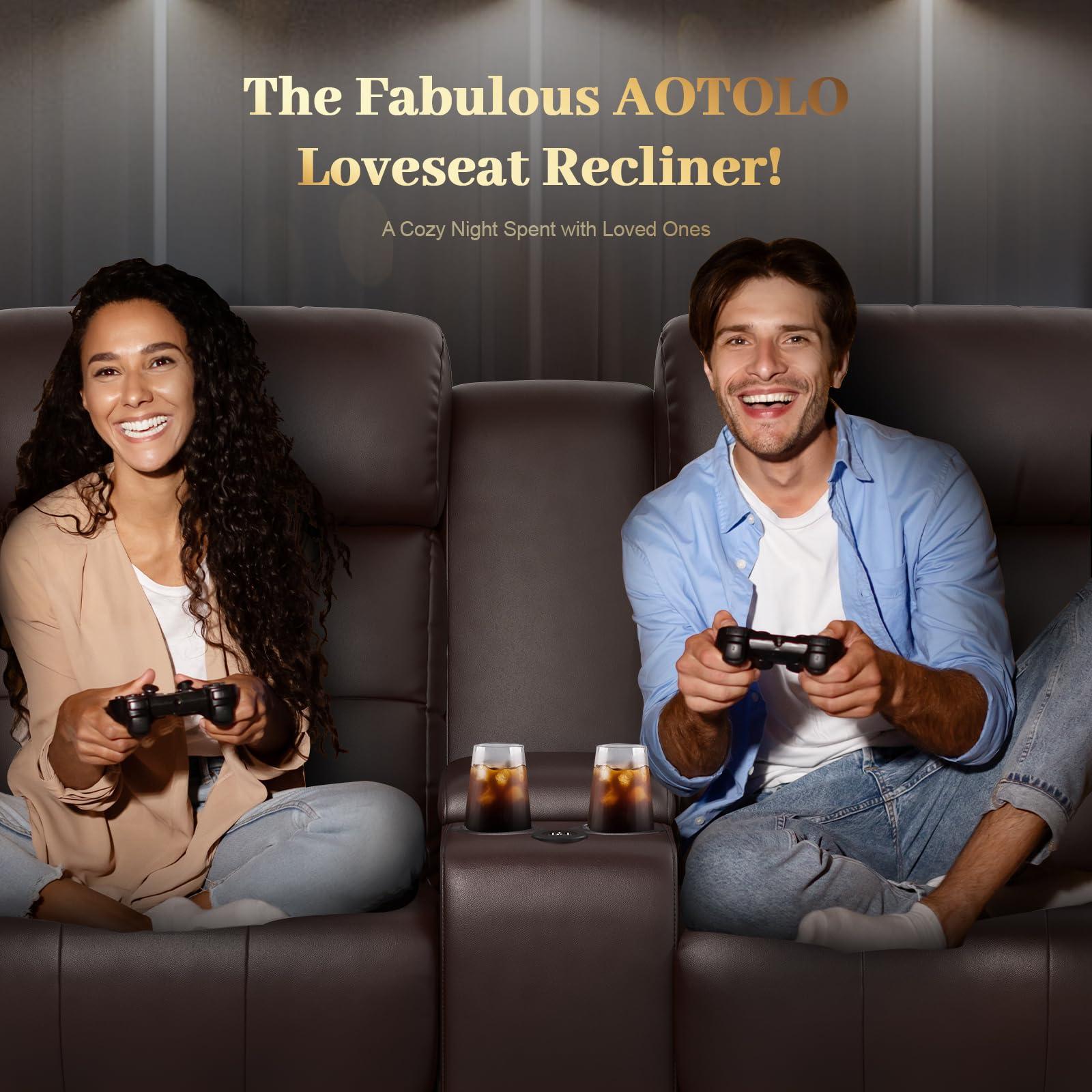Aotolo Reclining Loveseat, Massage Loveseat Recliner Sofa Heavy Weight Capacity, RV Love Seat Chair Clearance with Console, USB, Type C Port, Storage, Cup Holders, Wall Hugger Couch for Living Room